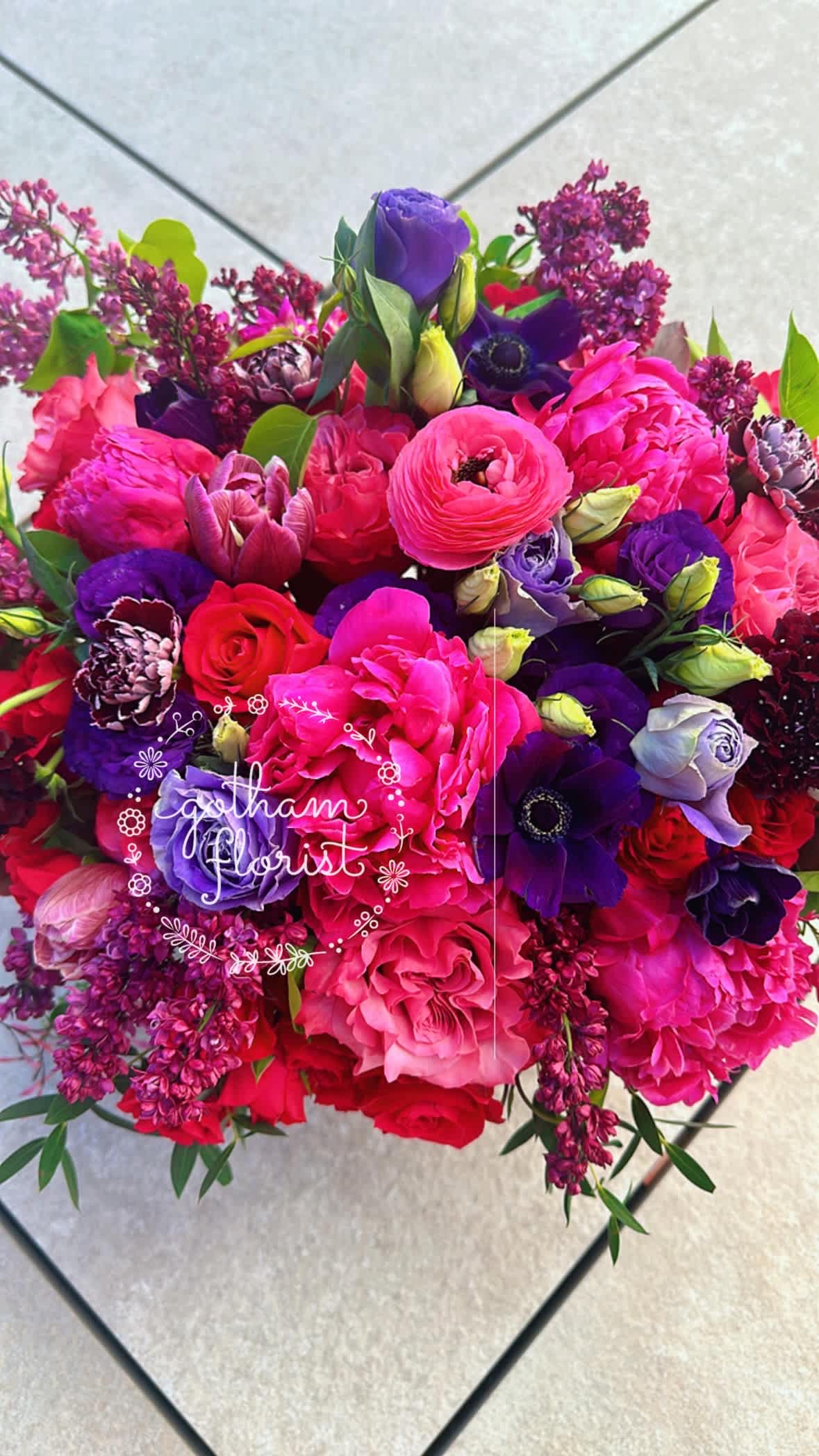 Wishes  - Jewel tone roses , peonies and ranunculus. Bright beautiful blooms perfect for #mothersday