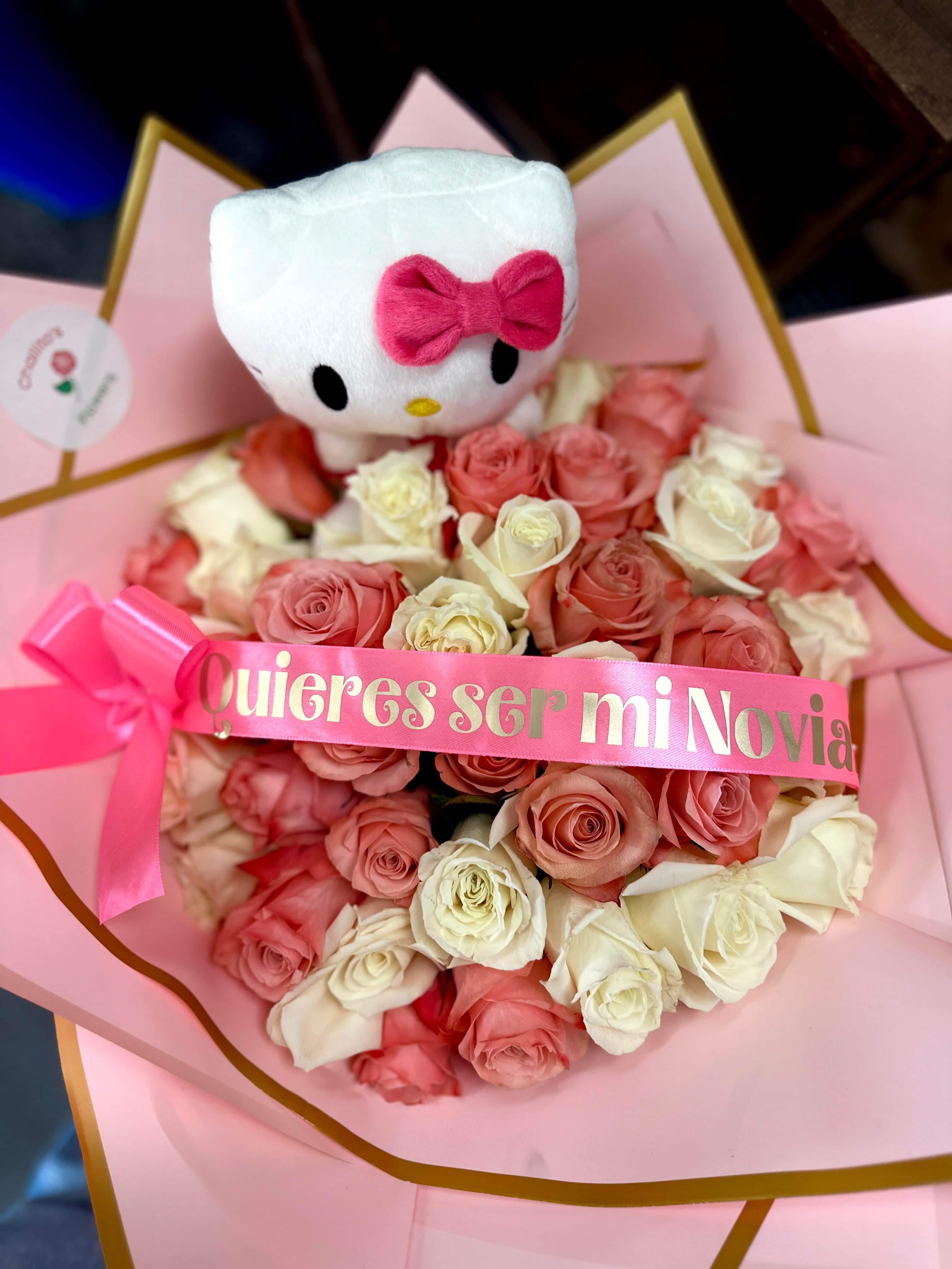 hello kitty - roses pink and white regular 25 roses    dulexe price 50 roses 