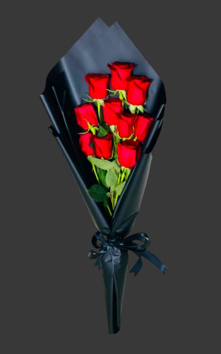 12 red roses bouquet. - 12 beautiful long stem red roses in a bouquet with greenery and a nice big bow.