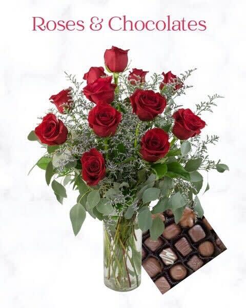 A dozen Roses and Chocolate bundle - Nothing says &quot;I love YOU!&quot; like a dozen red roses and a box of chocolate!