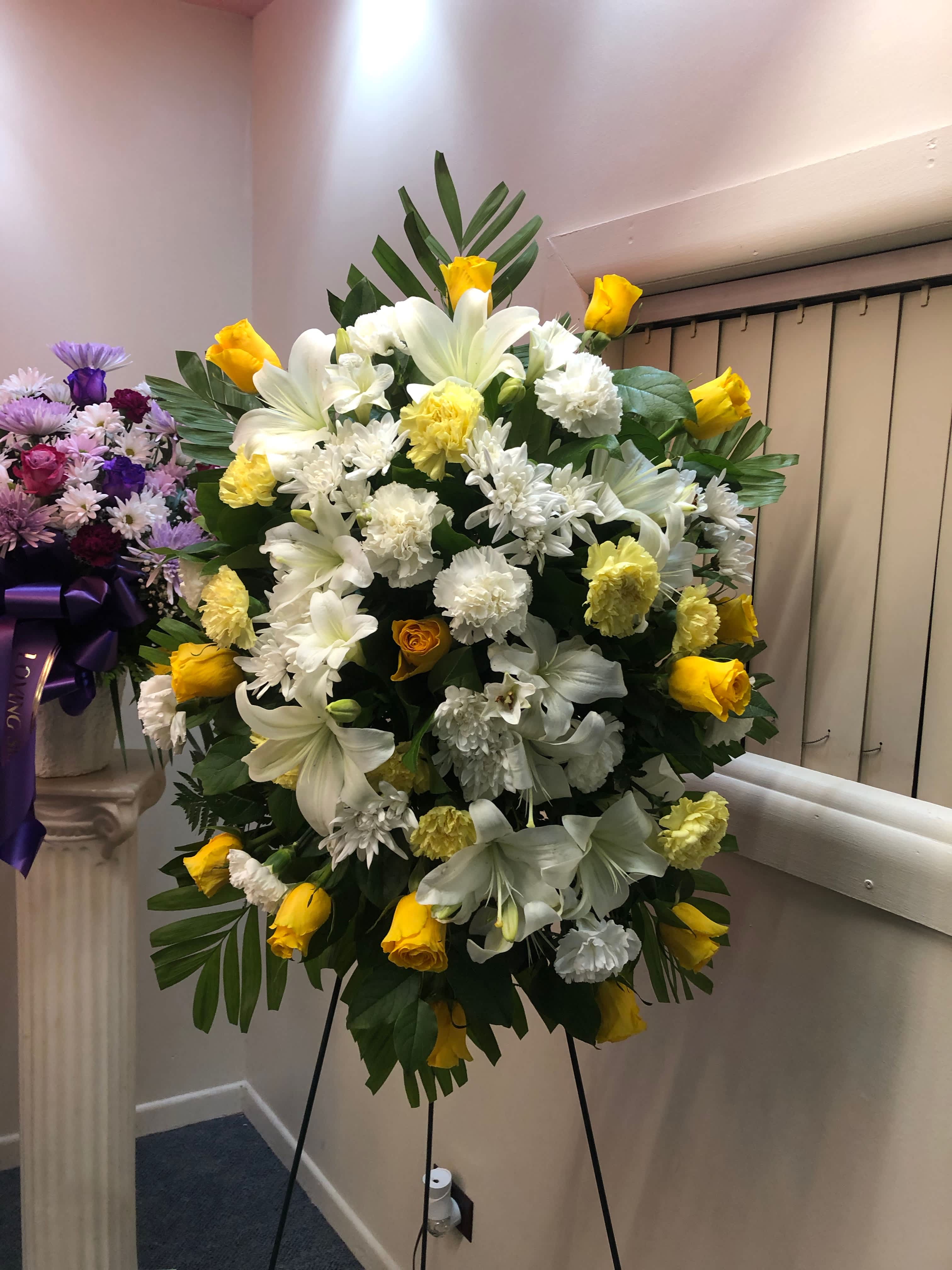 Roses, Lilies Standing Spray  - Standing Spray with roses, lilies and carnations 
