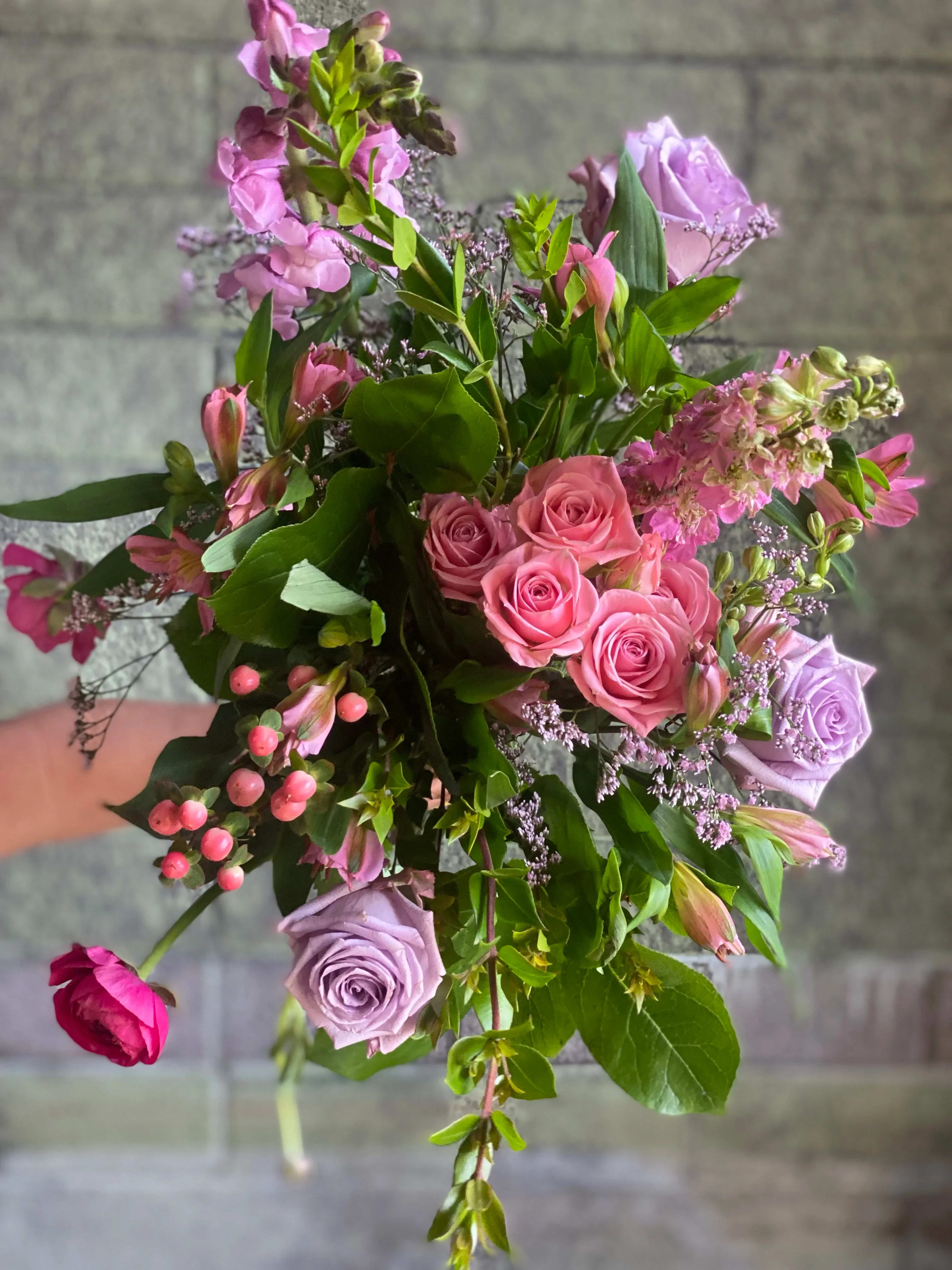 Sweet Grand Bouquet Sweet Grand Bouquet - The "Sweet Grand Bouquet" is our Mother's Day special that is full of pink and purple seasonal flowers. *Pictures are a representation of color pallets. The flowers in the photo may change based on availability.