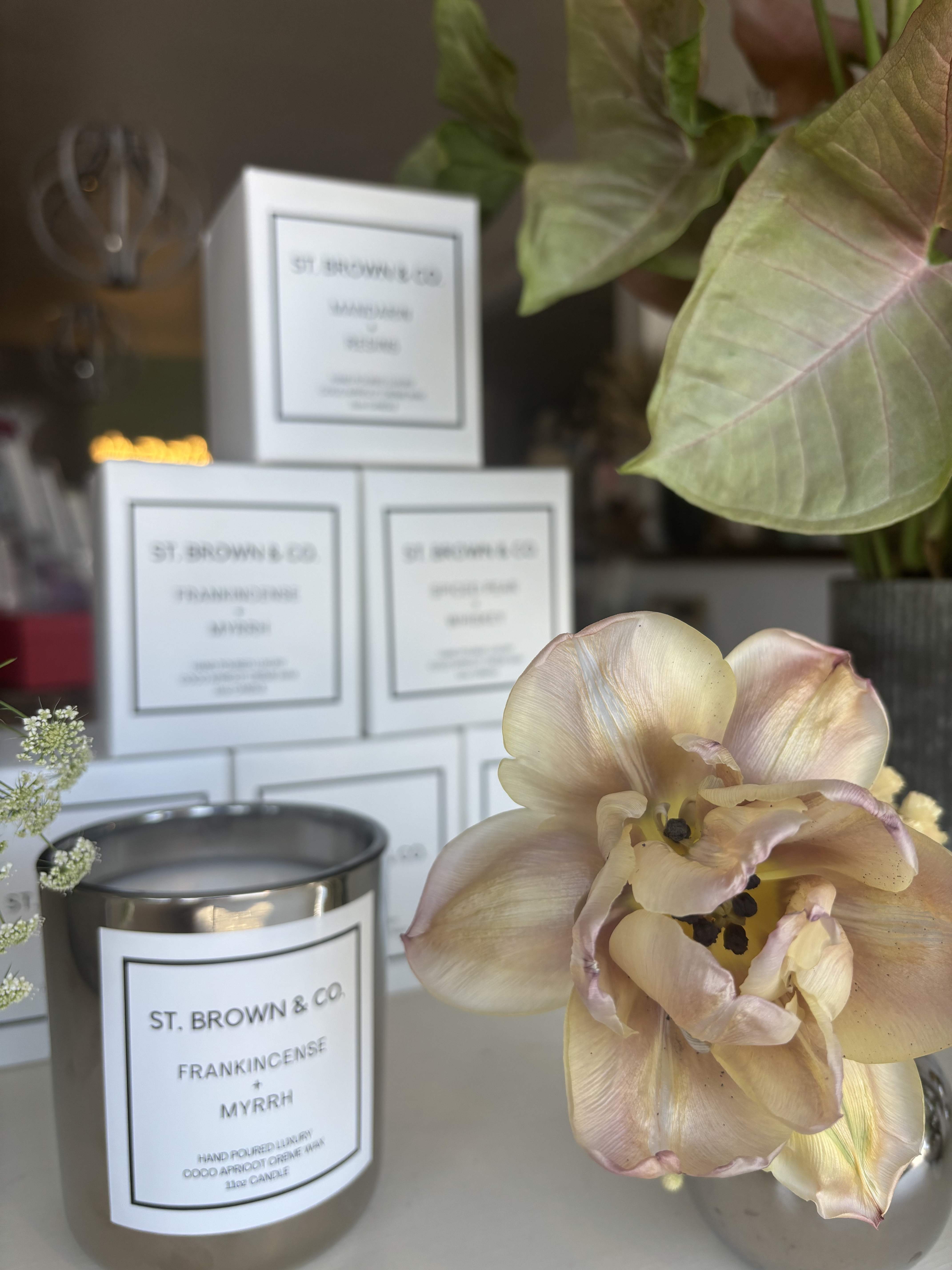 St Brown and Co Candle St Brown and Co Candle - These luxurious candles with their chic design, intoxicating fragrance, and charming wood crackling wick elevate any space they are in. Add these on to any order to upgrade your gift whether it’s for yourself or someone you love these candles are sure to impress.