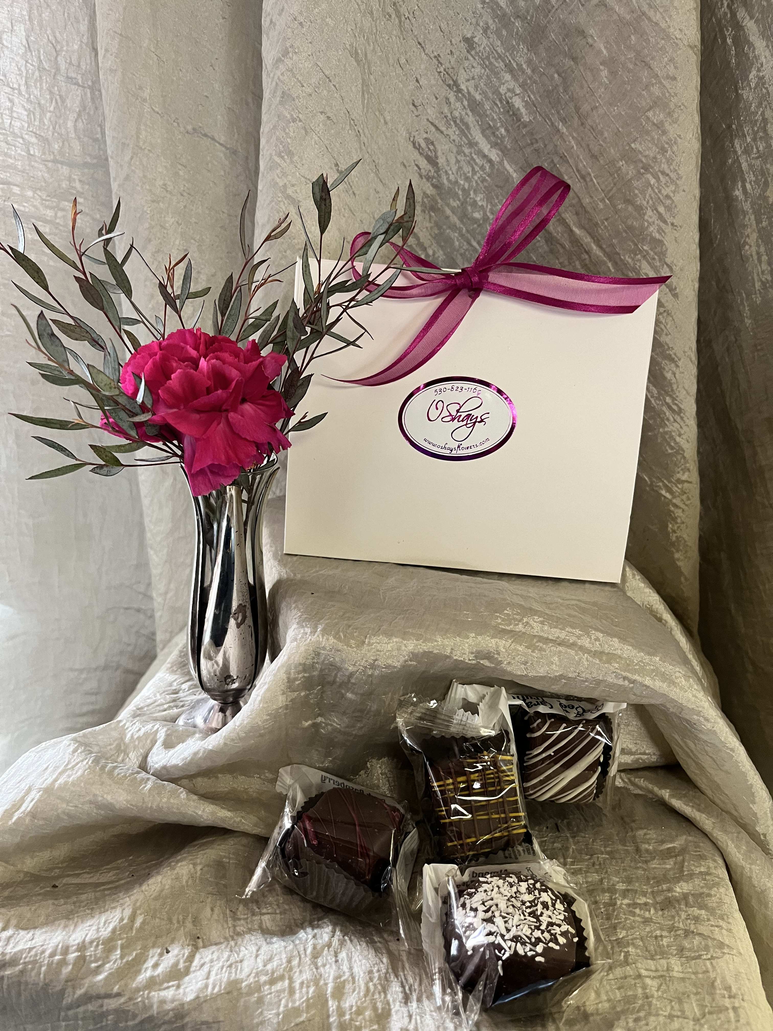 Queen Bee Chocolate  - Queen Bee chocolate Truffles  Ranging in a variety of flavors Made with real honey . You can either do a bag of 3 for 12.99 or a bag of 5 for 19.99 or as many as you desire to add on! (*Note the  Florals  pictured not included  in price) 