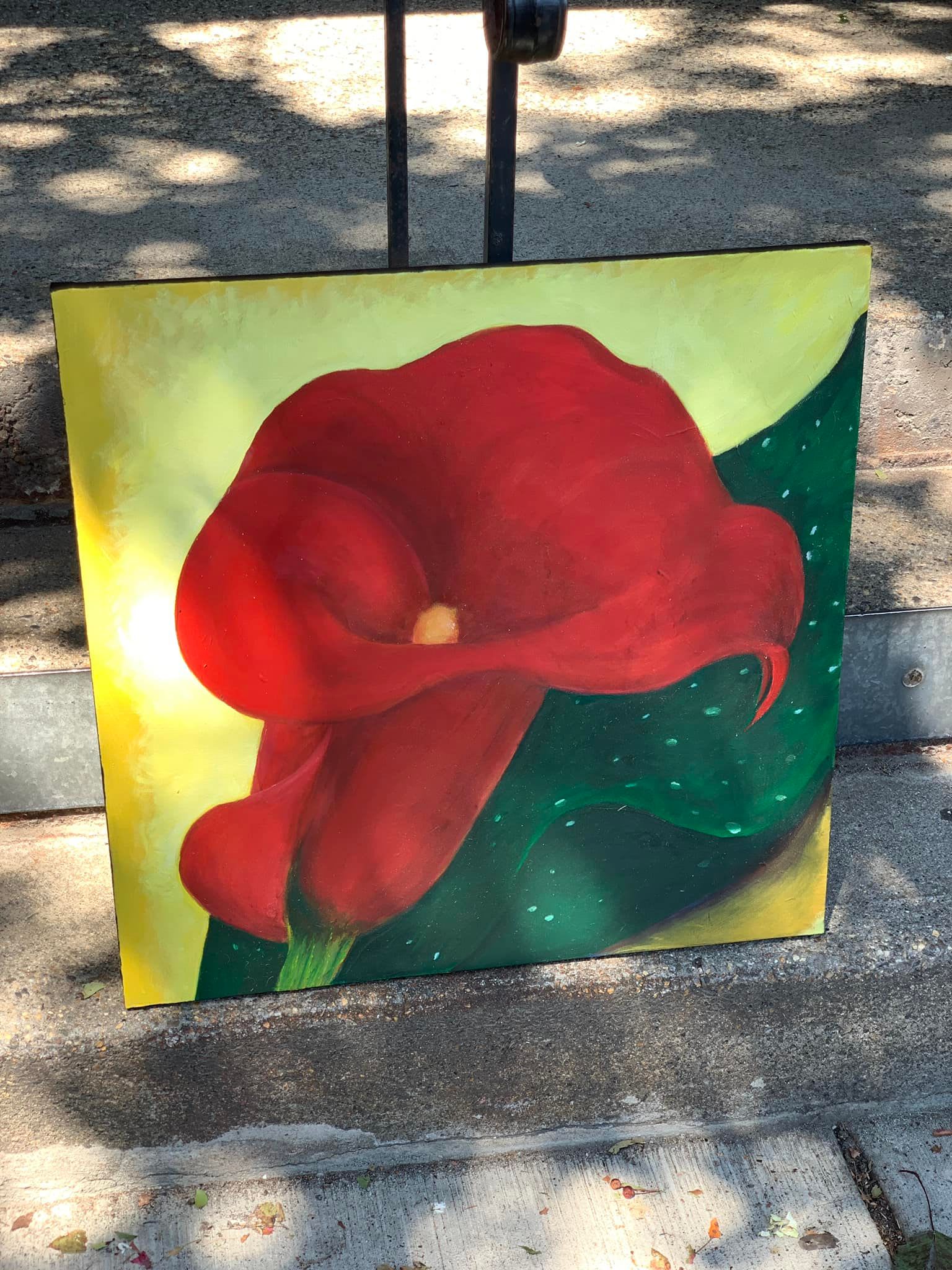 Red Calla Lily Painting - Acrylic paint on raised canvas 24&quot;X24&quot;. Help us support local artist! This is a pick up only item or contact us for more information.