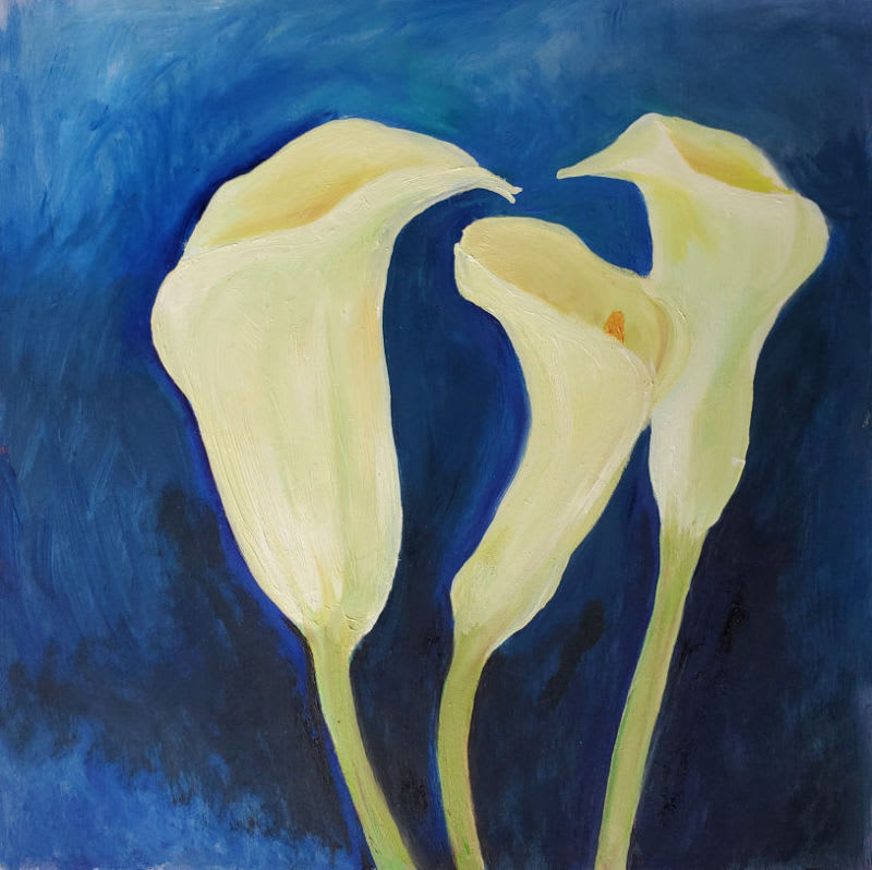 Original Artwork &quot;White Callas&quot;  - Oil paint on cradleboard12x12&quot; by Ruth A Barker. Explore more on www.highfieldstudioart.com. In store pickup only.
