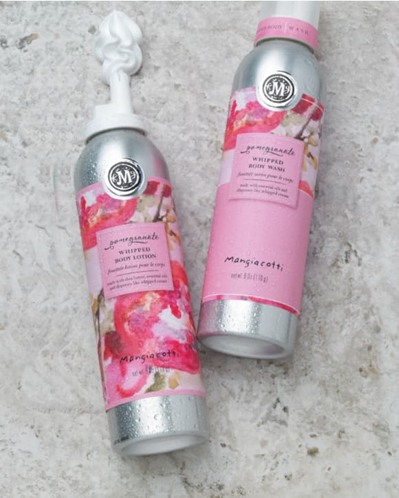 WHIPPED BODY LOTION-POMEGRANATE - Indulge yourself with the rejuvenating fragrance of pomegrantes and papayas. This luxurious whipped body lotion enriched with shea butter and essential oils dispenses just like whipped cream. It will leave your skin silky smooth and beautifully scented. Paraben-free. 6 oz.  Fragrance Notes: Top notes of pomegranate, sparkling citrus, juicy papaya, with hints of blackberry, iris, jasmine and a base note of red cassis.