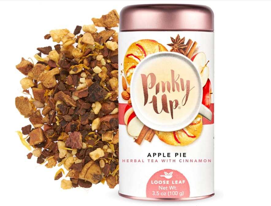 APPLE PIE LOOSE LEAF TEA - Satisfy sweet cravings with the Apple Pie Tea. Low-calorie and reminiscent of fresh pastries, this tea is best enjoyed while daydreaming about French bakeries.  Naturally calorie free Caffeine-free Brewing Temp: 200-210 F Steep Time: 3-5 min 25 servings per tin Ingredients: apple pieces, cinnamon, brittle pieces, apple, almond, marigold flowers, natural flavoring, stevia extract  We sell our teas by weight and not volume to ensure you are getting the same amount every time. Due to the complexity of our delicious tea blends, the physical fill level in the tins may vary.  * contains tree nuts