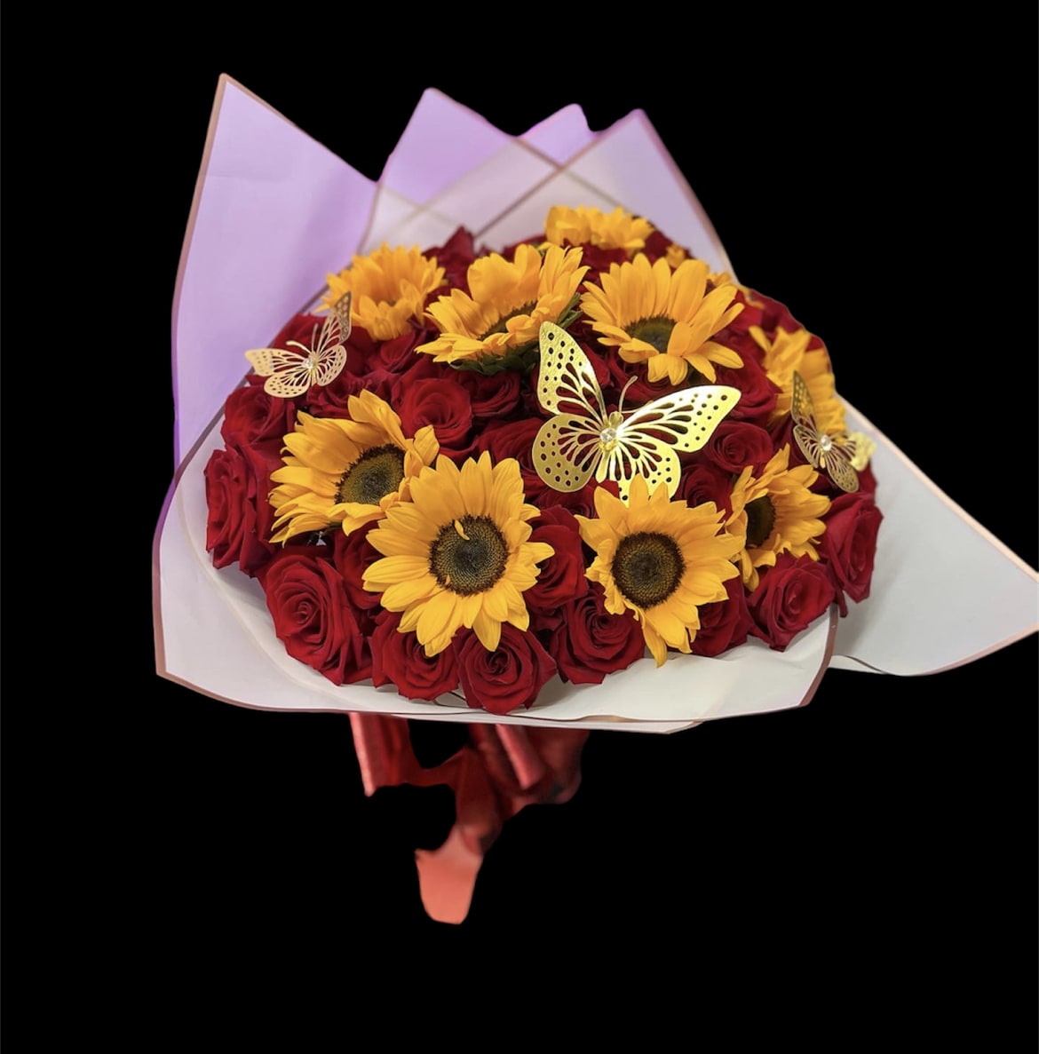 Sunshine bouquet Sunshine bouquet - 50 roses and 10 sunflowers