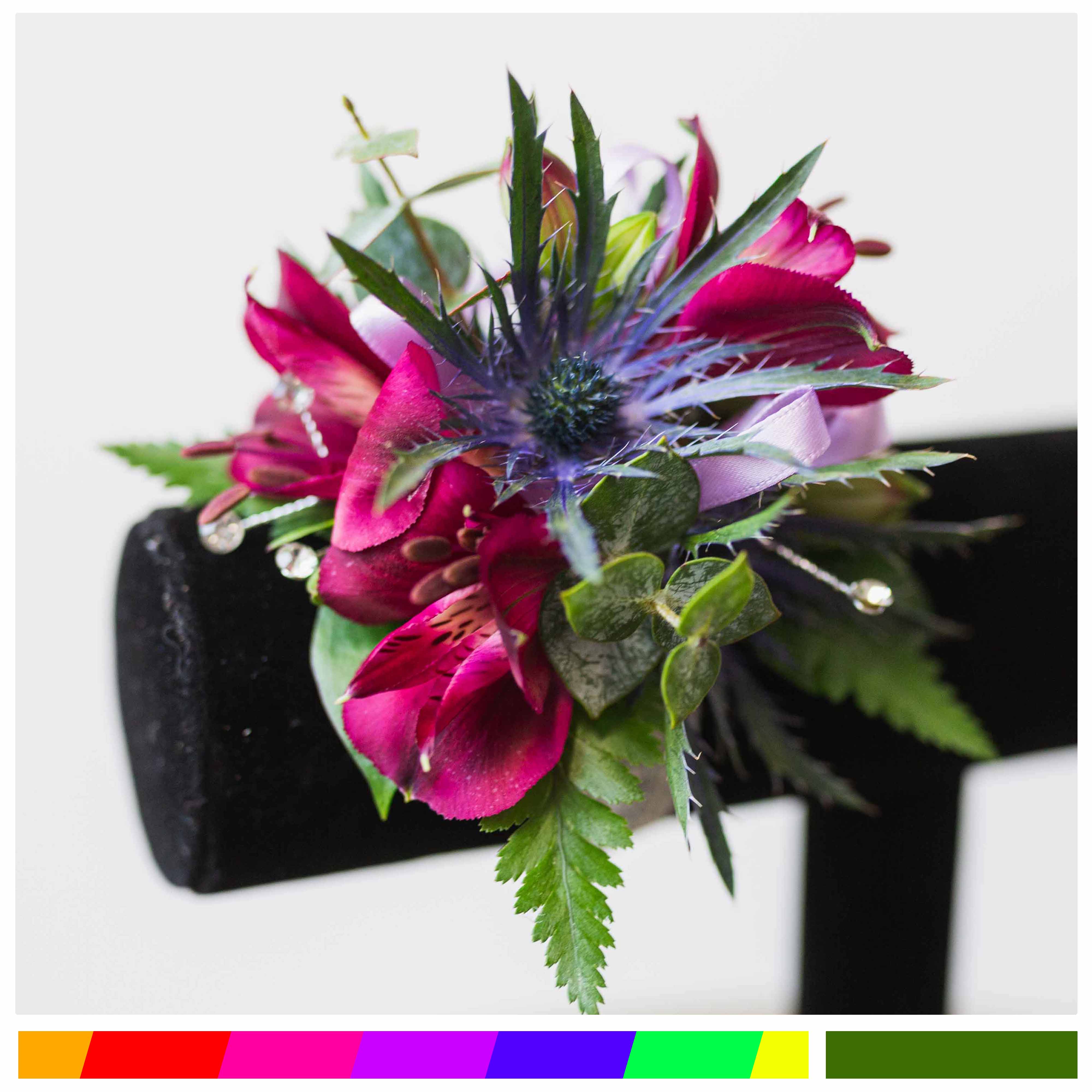 Electric Alstroemeria Corsage Electric Alstroemeria Corsage - Elevate your prom attire with our unique alstroemeria corsage. When checking out, please include color(s) requests in the Florist's Instructions box. If no color is indicated, white flowers will be used. Want to chat with a designer? Give us a call! 507-508-1095 Want to add some extra flare? Upgrade to our deluxe or premium options.