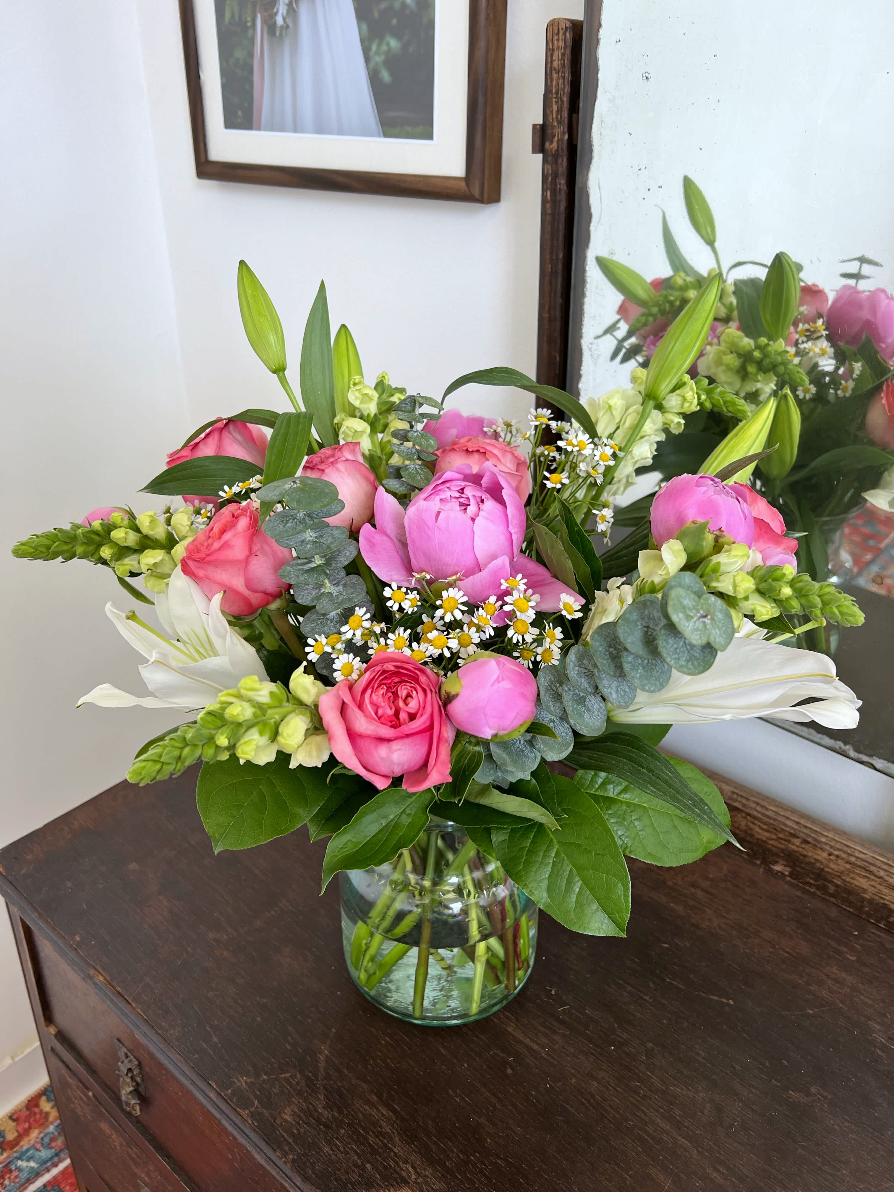 The Lynda - Meet the Lynda, a lush tall bouquet with fragrant orientals, peonies and roses to name a few!!