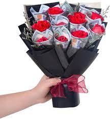 MONEY ROSES BOUQUET MONEY ROSES BOUQUET - 12 ROSES WRAPPED WITH $1 BILLS PRICE INCLUDES MONEY