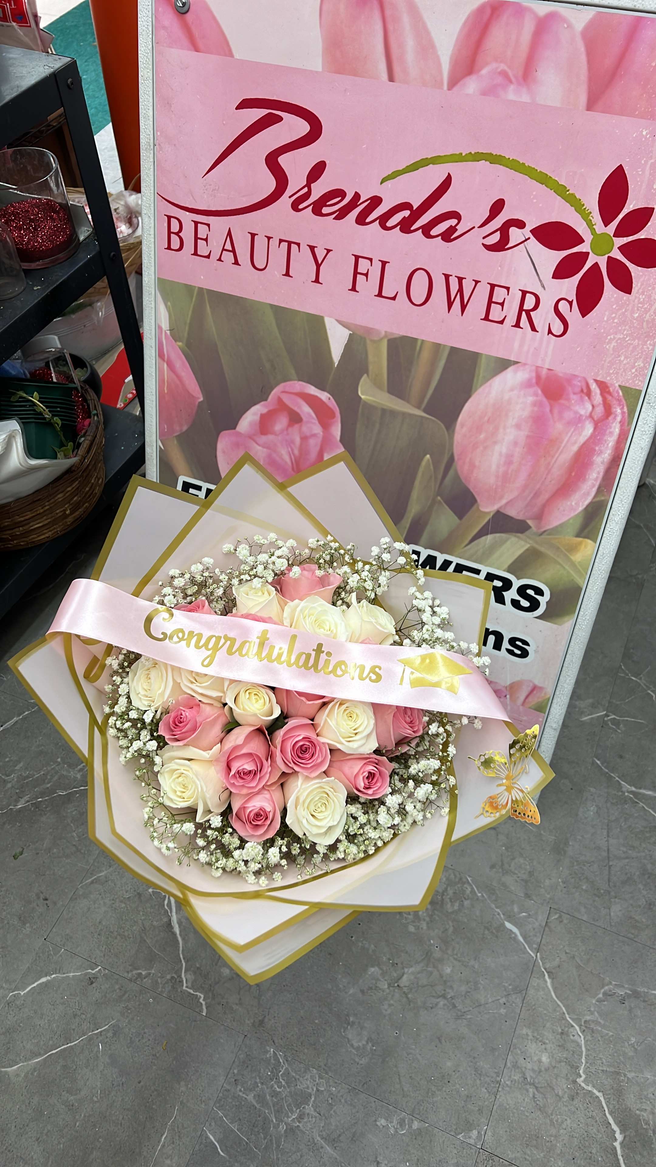 Congratulations bouquet  - Pink and  white 18 roses 