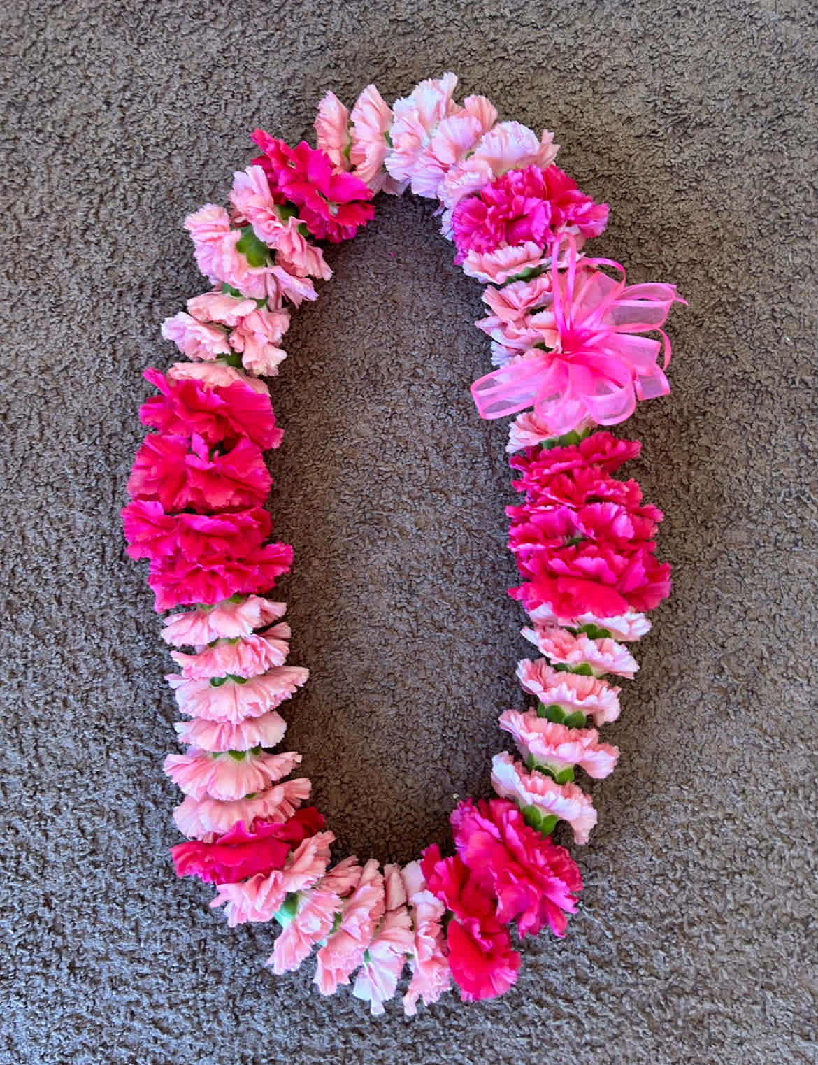 Pink Carnation Lei - Fresh Carnation Lei to wear around the neck. Ribbon color is customizable to order.