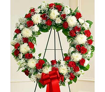 Red and White Standing Wreath Red and White Standing Wreath - Red and White Standing Wreath is a glorious assortment of blooms that help you pay tribute. As Shown : HUD-91308