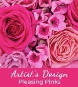 Designer's Choice - Pleasing Pinks Designer's Choice - Pleasing Pinks - Can't decide on which bouquet to send? Let the florist design something special using the season's best flowers. This bouquet will arrive beautifully arranged in a glass vase and reflect the amount you have spent. PLEASE NOTE: Flowers on the photo may not be the exact product, but will reflect the exact color scheme of the bouquet. It will be filled with the best seasonal flowers available and each design may also vary.