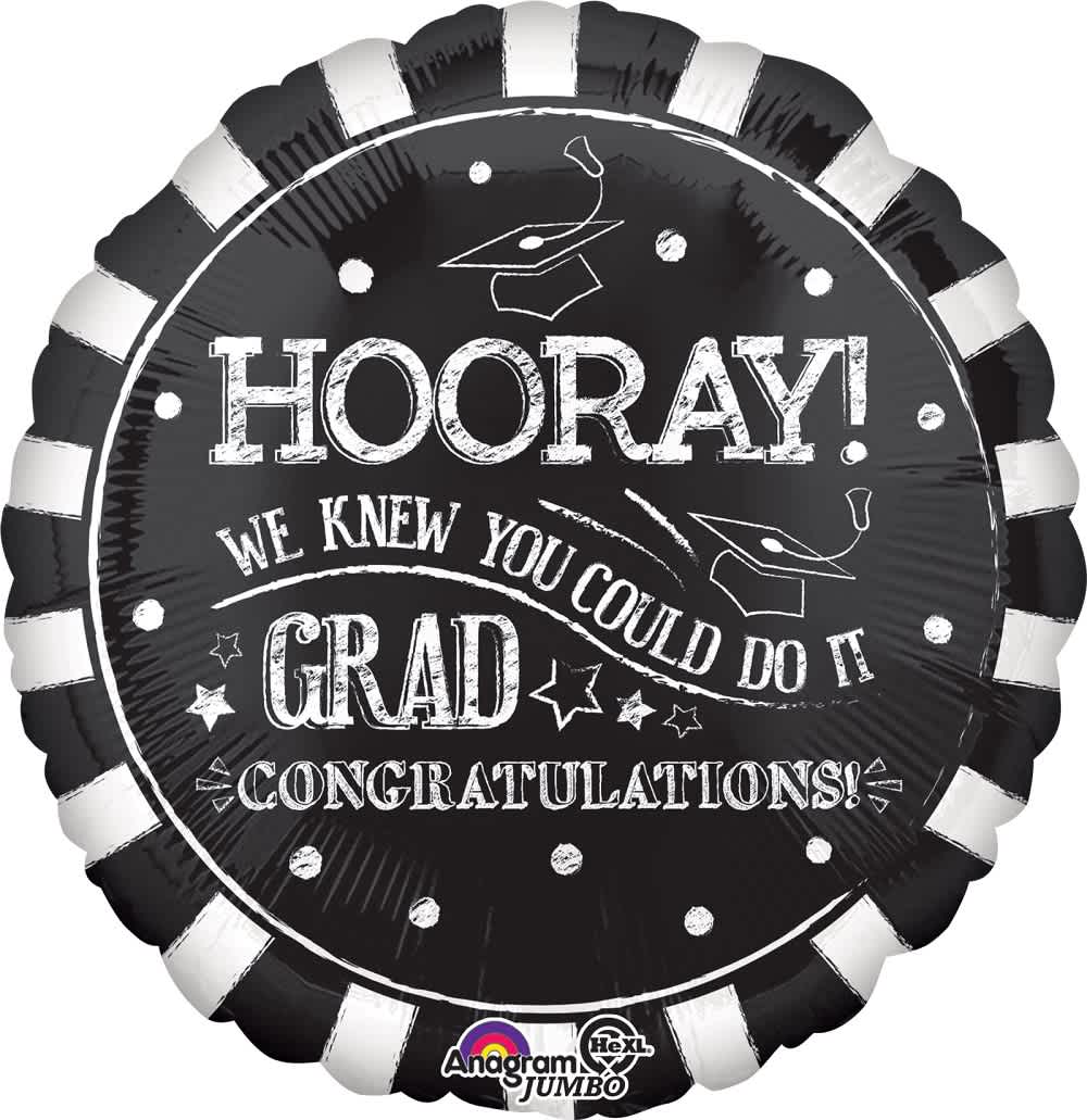 HOORAY! GRADUATION BALLOON - HOORAY! WE KNEW YOU COULD DO IT GRAD. CONGRATULATIONS! 18&quot; INCH HELIUM-FILLED MYLAR BALLOON QTY. 1