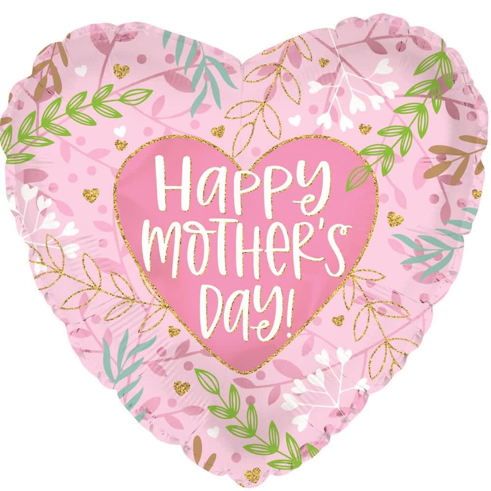 HAPPY MOTHER'S DAY PINK HEART BALLOON - HAPPY MOTHER'S DAY PINK HEART  18&quot; INCH HELIUM-FILLED MYLAR BALLOON QTY. 1