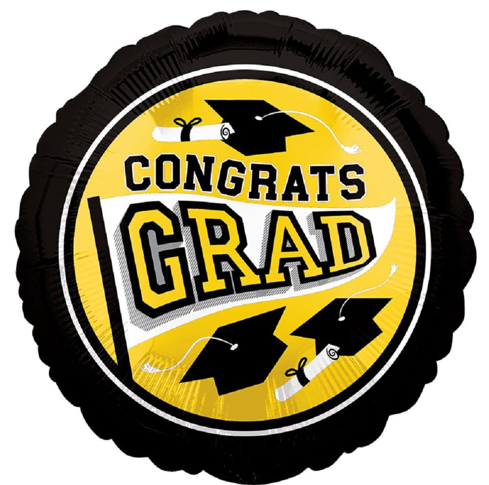 CONGRATS GRAD YELLOW BANNER BALLOON - CONGRATS GRAD YELLOW BANNER BALLOON 18&quot; INCH HELIUM FILLED MYLAR BALLOON QTY. 1