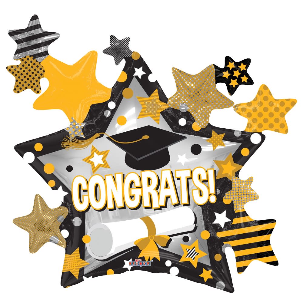 CONGRATS GRAD STAR CLUSTER BALLOON - CONGRATS GRAD STAR CLUSTER BALLOON 36&quot; INCH HELIUM-FILLED MYLAR BALLOON QTY. 1