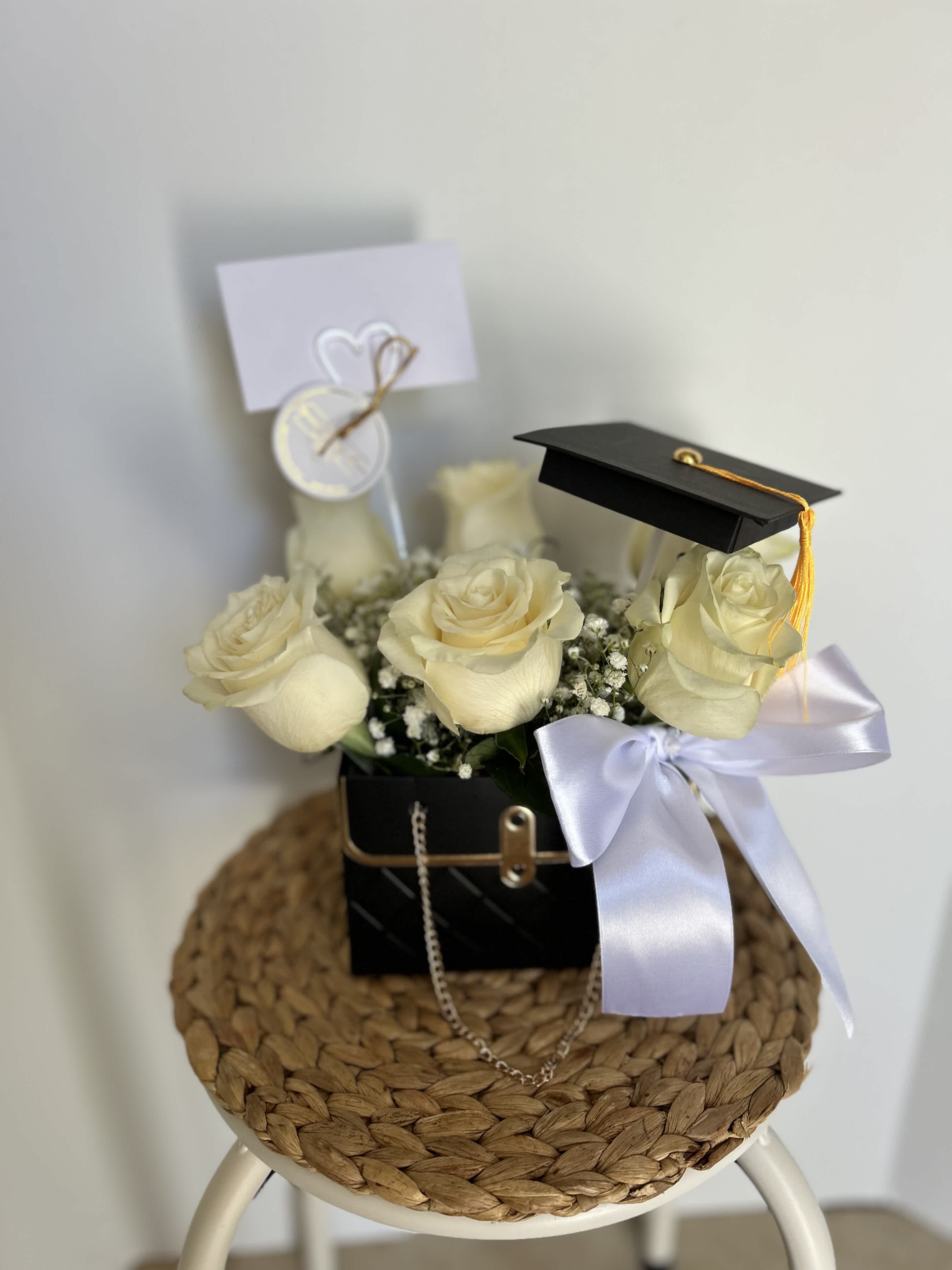 Black GRAD mini purse  - Roses in a black mini puse with grad topper included 