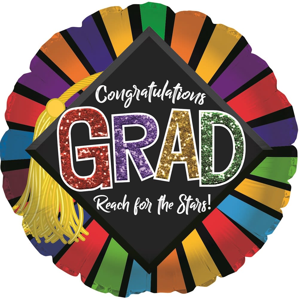 CONGRATULATIONS GRAD, REACH FOR THE STARS BALLOON - CONGRATULATIONS GRAD, REACH FOR THE STARS BALLOON 18&quot; INCH HELIUM-FILLED MYLAR BALLOON QTY. 1