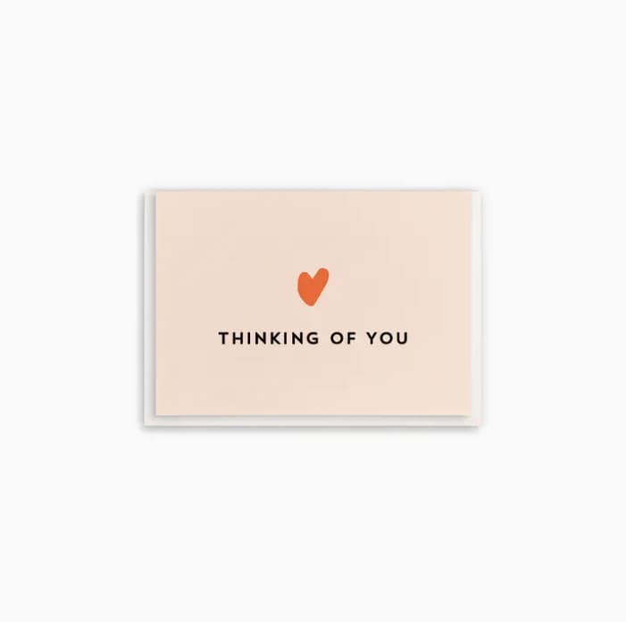 Dahlia Press - Thinking Of You - Enclosure Greeting Card Dahlia Press - Thinking Of You - Enclosure Greeting Card - Show You Care with Simplicity This thoughtful flat printed enclosure card offers a simple yet powerful way to express your care and concern for someone special. Ideal for tucking into a care package, attaching to a thoughtful gift, or sending as a standalone note, this enclosure card is a perfect way to let someone know they are on your mind during difficult times or to simply remind them of your unwavering support. The minimalist design and genuine message make this card a versatile choice for expressing your care and concern to friends, family, or loved ones facing challenges or celebrating milestones. includes: 1 card + 1 envelope // size: 2.5 x 3.5" folded // packaging: cellophane sleeve // interior: blank // minimum: 6 per design style