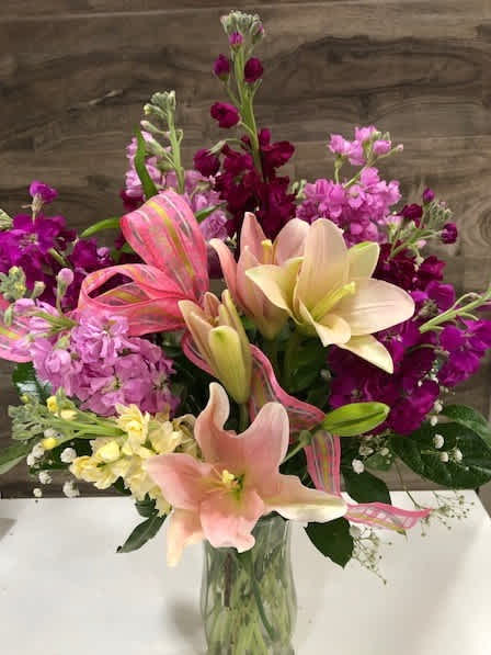 Spring Scents Spring Scents - Assorted colors of heavenly scented stock embracing gentle pink lilies