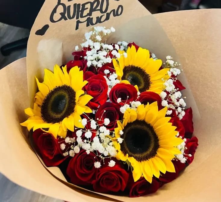 Red Rose and sunflower bouquet in Houston TX Alcatraz Flower Shop