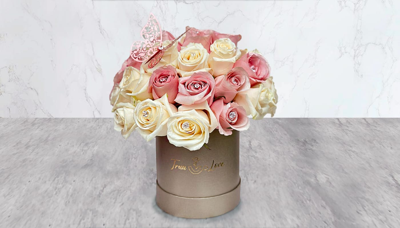 Sweet White &amp; Light Pink Roses - This arrangement Contains, 35-40 Roses White &amp; Light Pink 