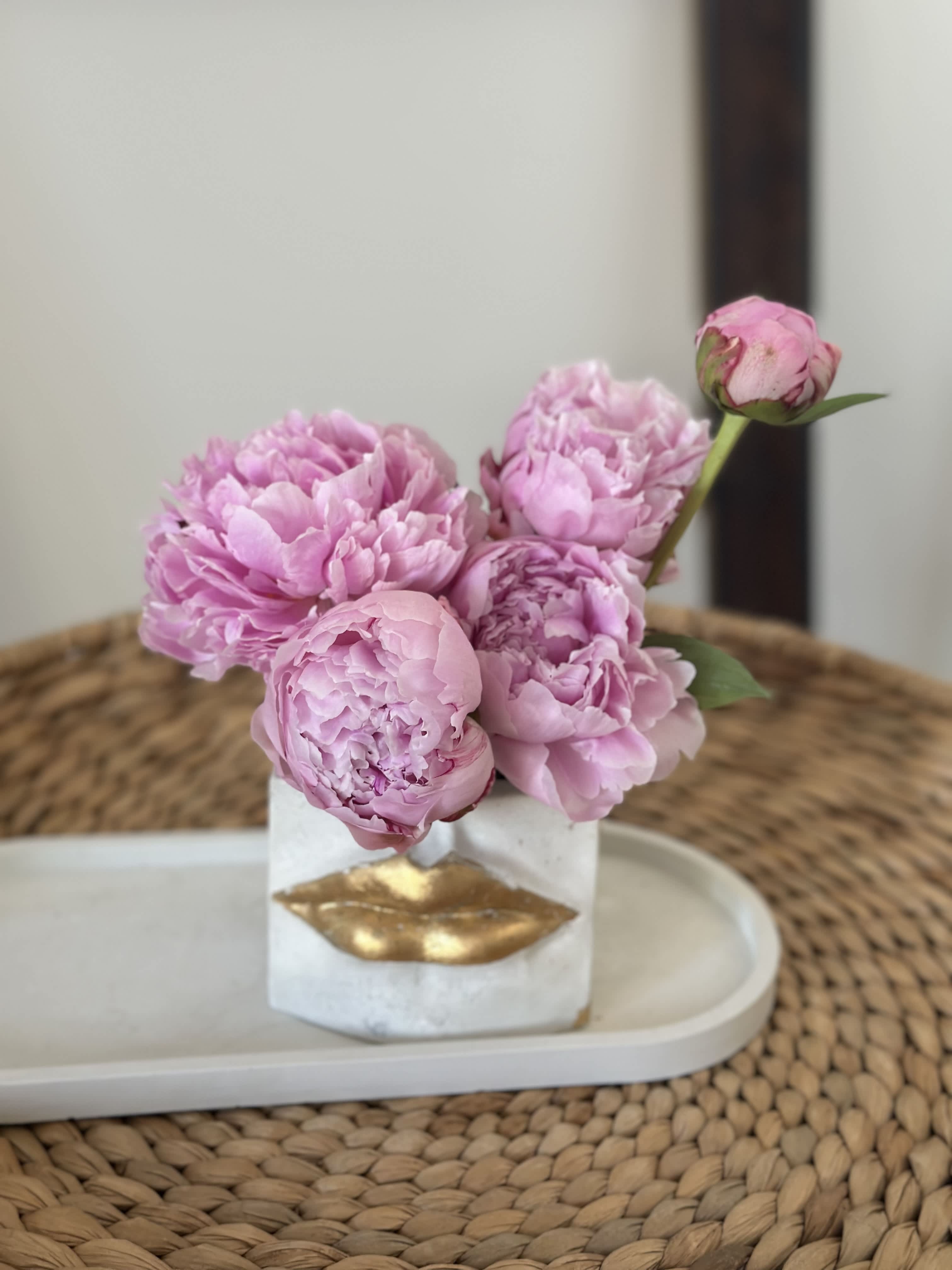 Lips of love  - Beautiful modern lip vase with stunning peonies.  This is a wonderful option to celebrate any special occasion. 