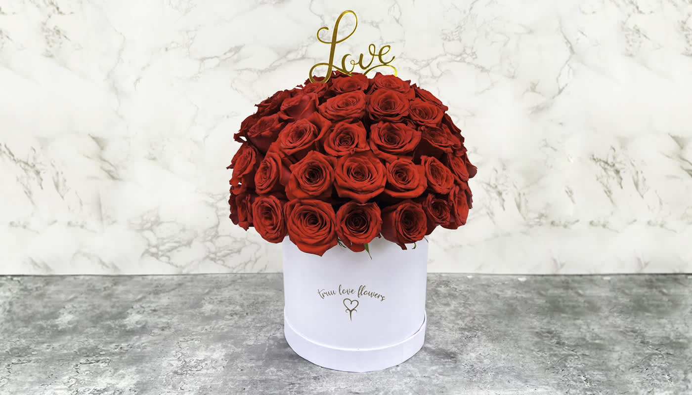 White Box & Red Roses White Box & Red Roses - Contains 50-60 Roses