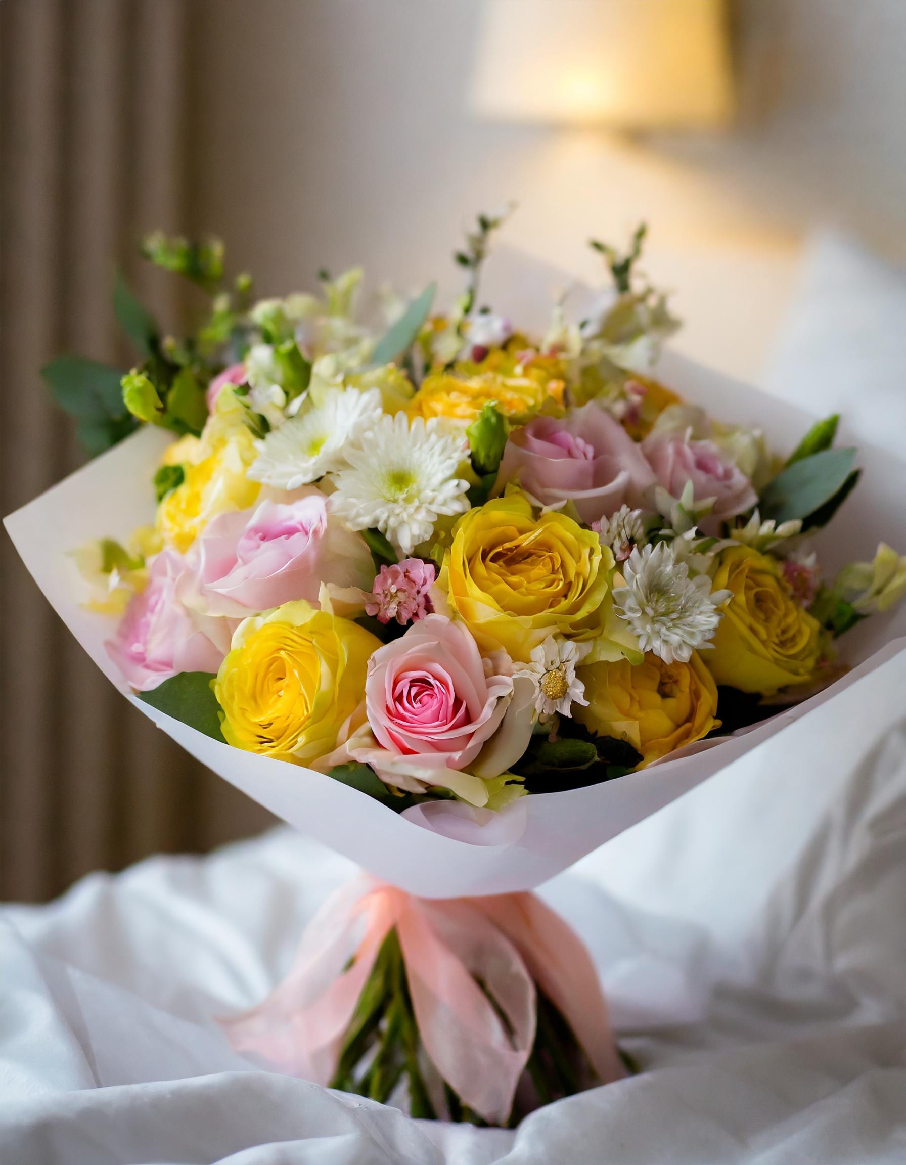 Serenade Bouquet - A delightful bouquet featuring a charming mix of yellow and white roses, creating a harmonious blend of warmth and elegance.  Recommended for:  Love and Romance, I Love You Flowers, Anniversary, Proposal,  Romantic Gift, Birthday, Get Well Soon, Celebrations, Best Wishes, Thank You, Congratulations, Just Because, New Baby, Everyday, Mother's Day 
