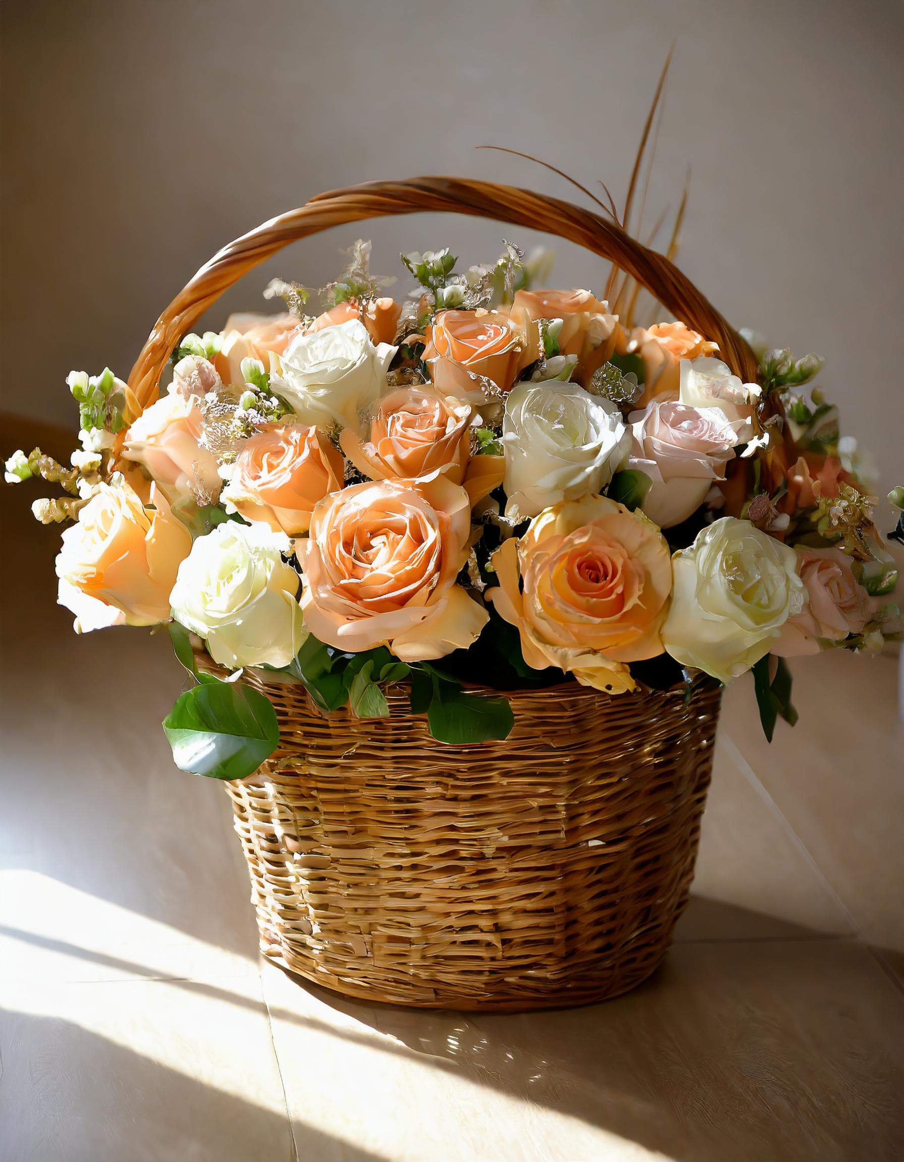 Be Mine - Exquisite floral arrangement, where cream caramel roses intertwine with  white blooms in a harmonious dance of color and fragrance. Disclaimer: IMAGE PROVIDED ARE IN 50 ROSES  Photos and visual presentation of the products represent an overall style, look and feel, which we may not be able to identically replicate in some instances.  RECOMMENDED FOR: Love and Romance, I Love You Flowers, Anniversary, Proposal,  Romantic Gift, Birthday, Get Well Soon, Celebrations, Best Wishes, Thank You, Congratulations, Just Because, New Baby, Everyday, Father's Day 