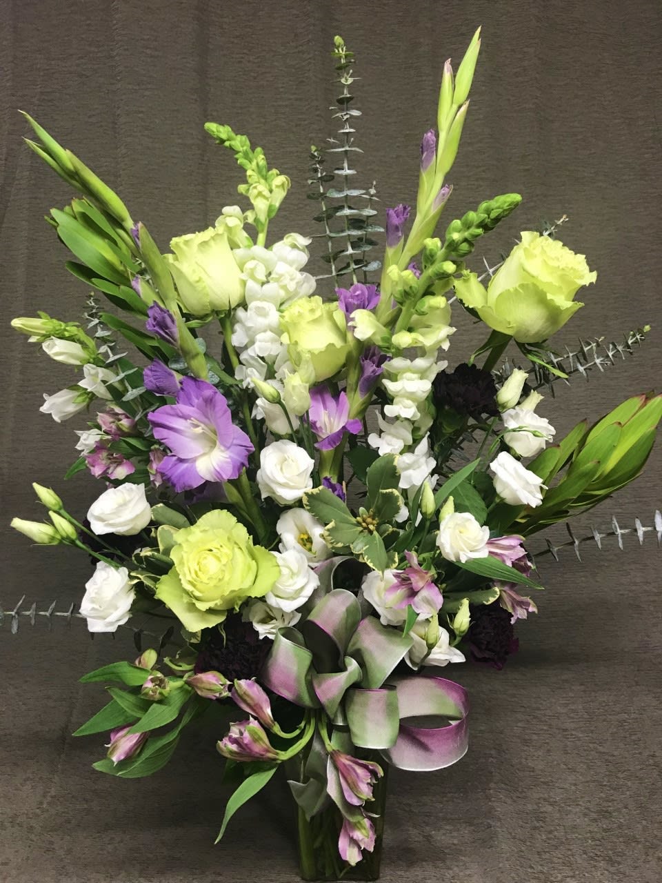 Light Palette Bouquet - Tall softly colored bouquet. Colors may vary.  To include roses and an assortment of premium and seasonal flowers.  We can customize this smaller or larger to suit your needs. Lovely thank you gift or uplifting gesture.