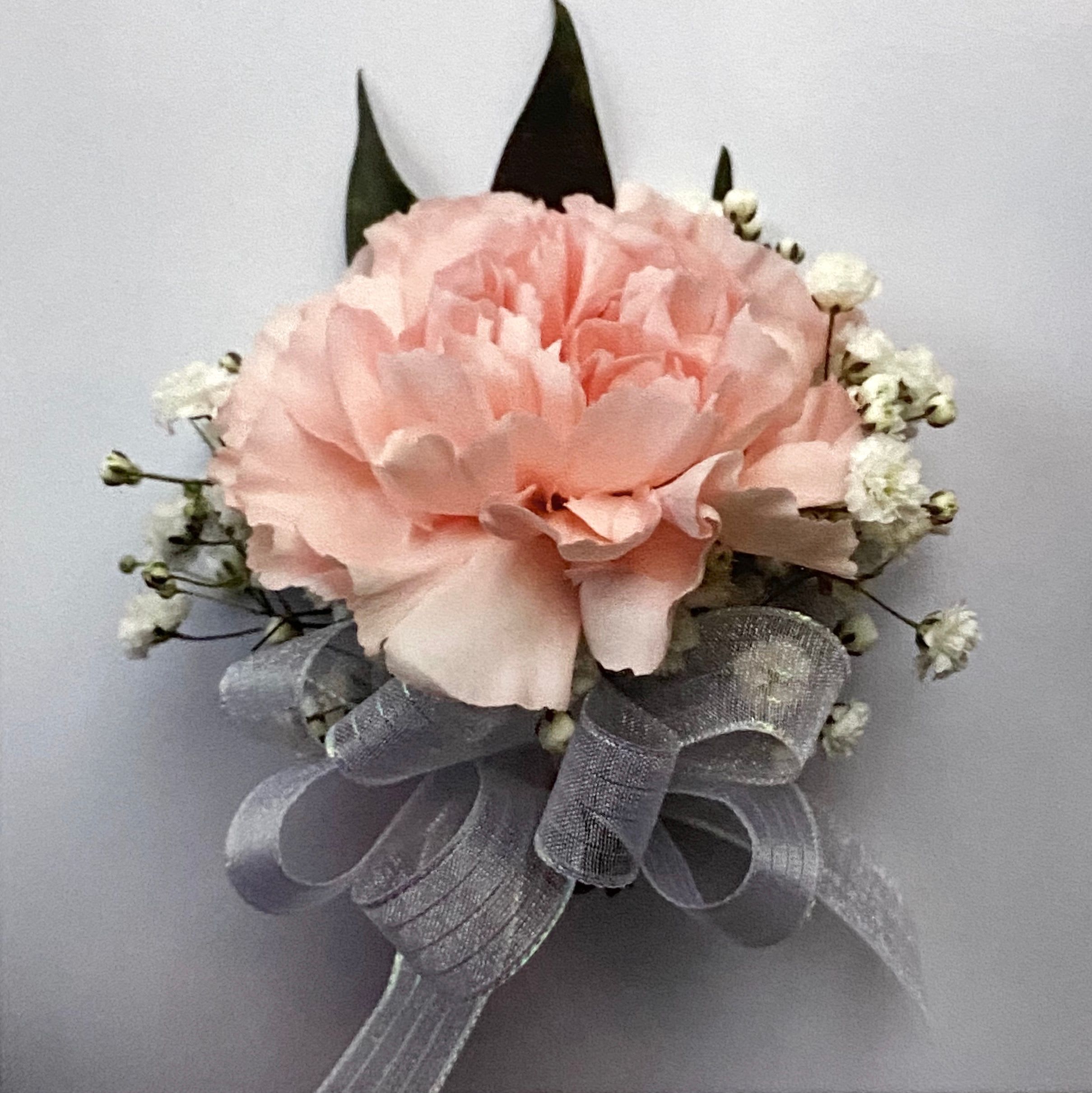 pink carnation corsage - A classic pink carnation and baby's breath corsage compliments any outfit. Perfect for prom, formal, and weddings.