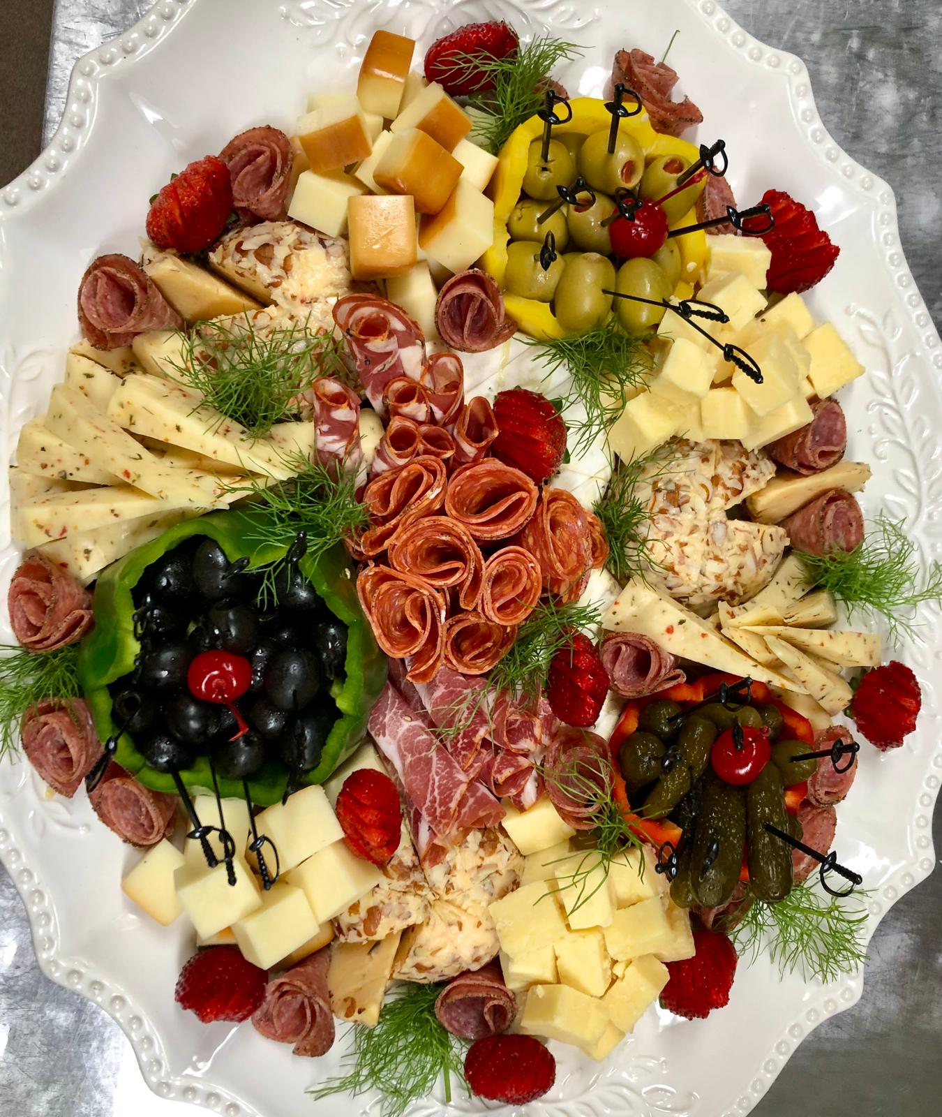 Rosse Charcuterie Board Rosse Charcuterie Board - elegant and exquisite gourmet plate of sausages, cheeses, vegetables and nuts about 10 people the regular size.