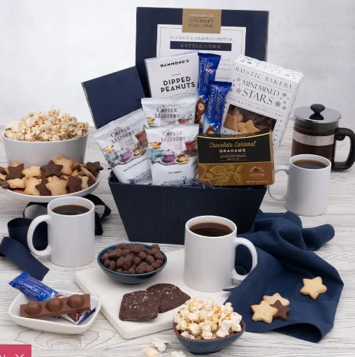 Wake up Gift Basket - Mix of coffee both hole bean and grind teas and morning snacks. Items may vary based on availability  (CUPS ARE NOT INCLUDED)