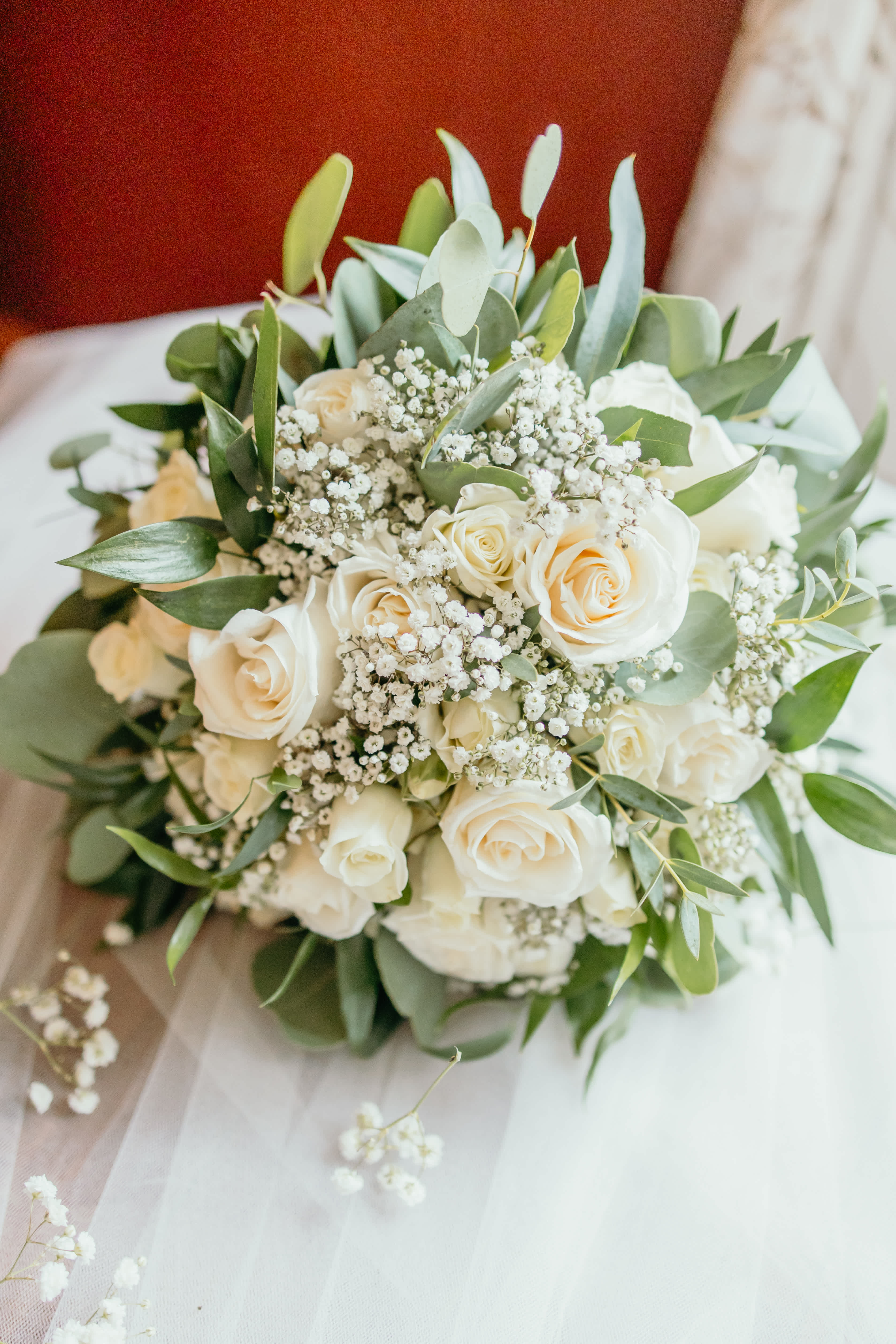 White Roses and Babies Breath Bridal Bouquet in Pitman NJ Rosebud Floral Art