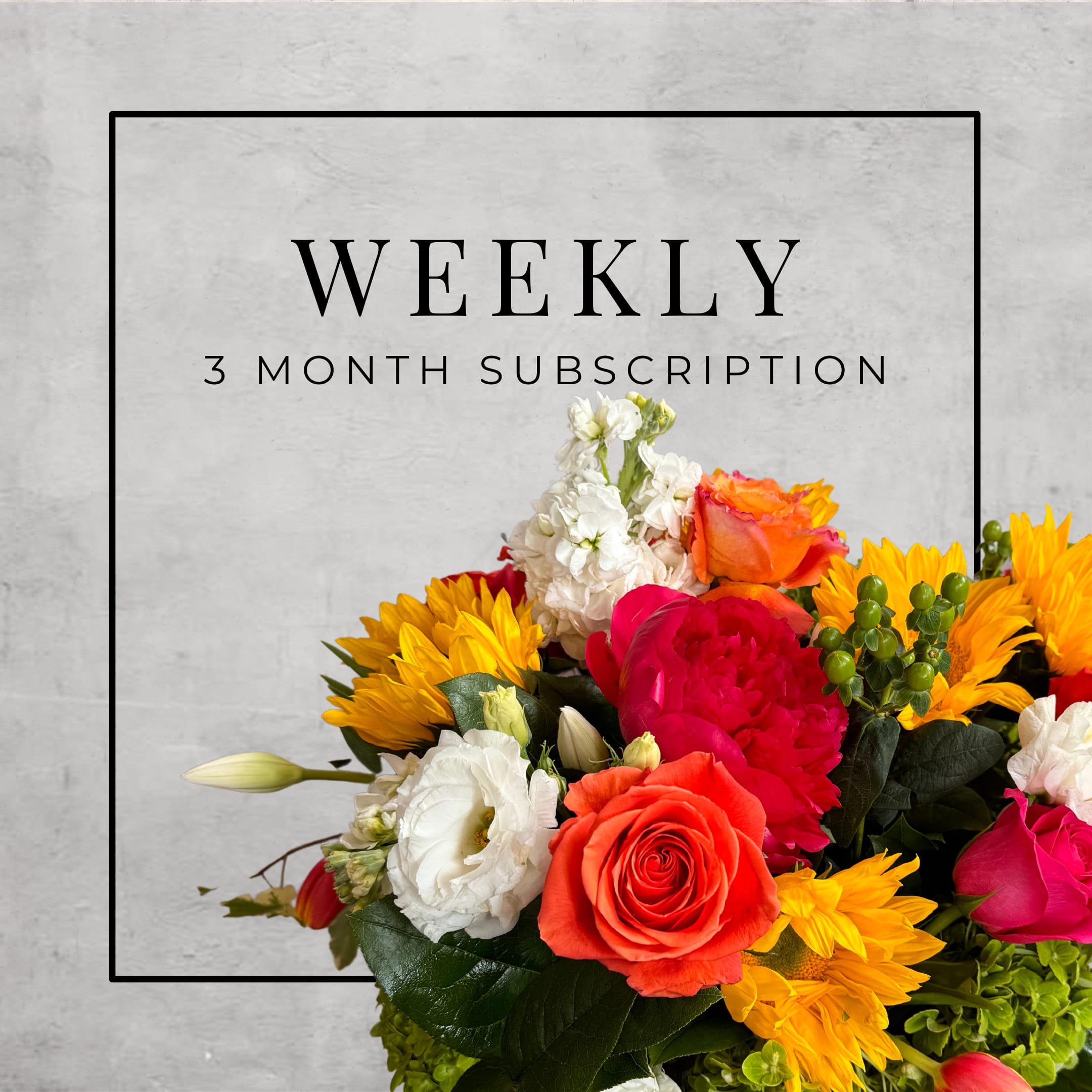 Weekly Flower Subscription - Three Months Weekly Flower Subscription - Three Months - Each delivery will include a creative arrangement of fresh seasonal blooms designed just for you! Simply choose which day of the month you would like your delivery to start and we’ll do the rest! Note: If you have any special requests, please be sure to include them in the Florist Instructions box during checkout, or you can always call us at 310-545-4432 during regular business hours for a complimentary consultation.