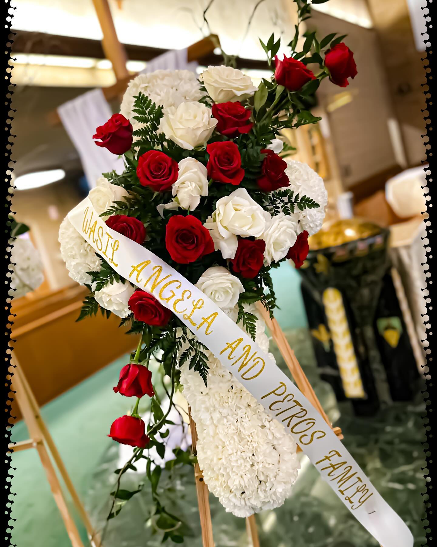 Cross Sympathy Spray ( White and Red) Cross Sympathy Spray ( White and Red) - Customized