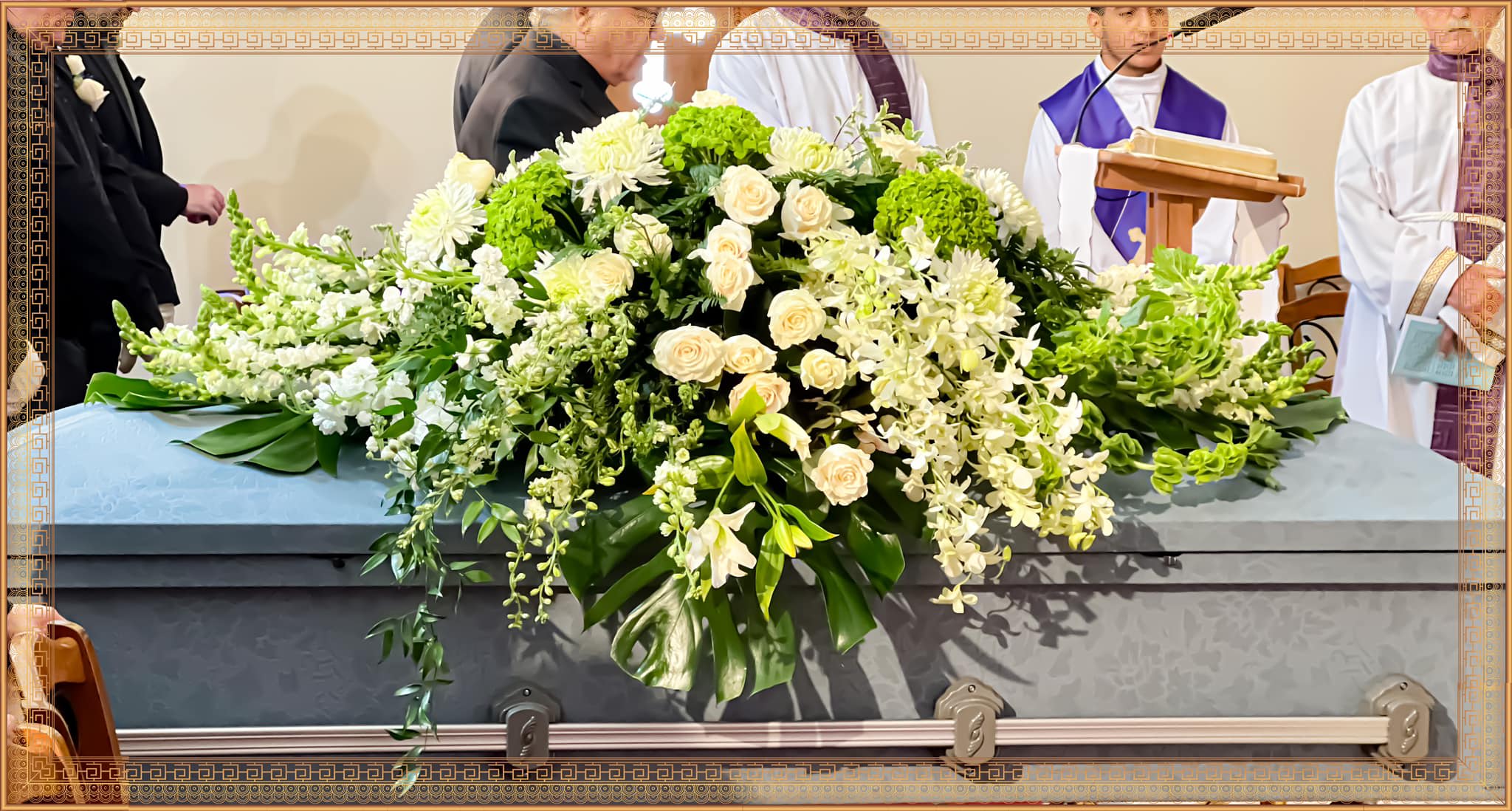 Casket Spray (Simple White with Greenery) Casket Spray (Simple White with Greenery) - Customized