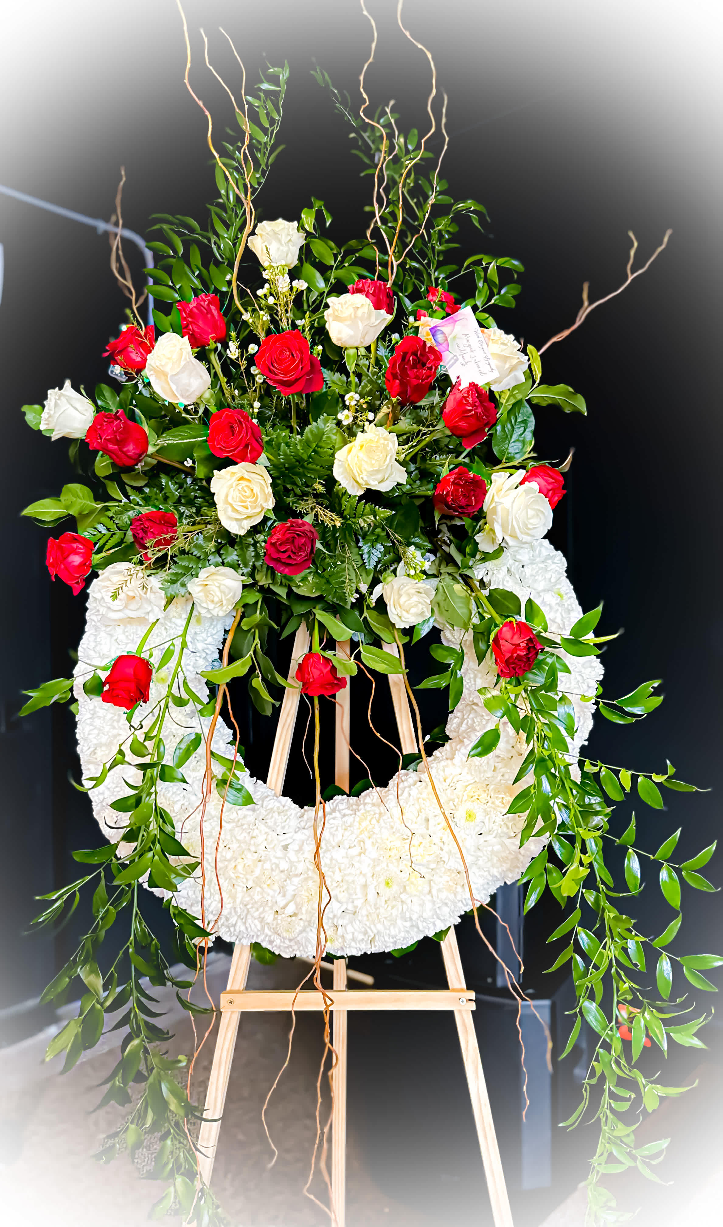 Sympathy Wreath (White, Red, Greenery) Sympathy Wreath (White, Red, Greenery) - Customized