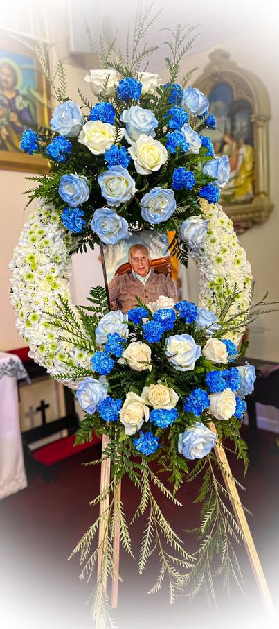 Sympathy Wreath (White and Blue) Sympathy Wreath (White and Blue) - Customized