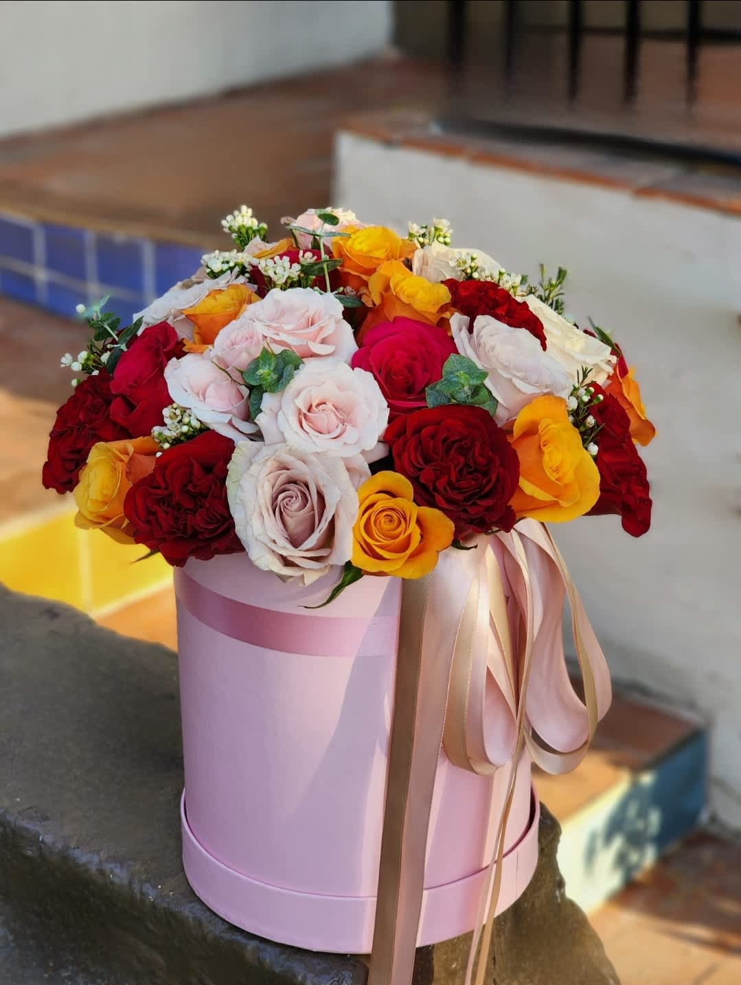 Thinkin' Bout You Thinkin' Bout You - A luxurious arrangement indeed! Mixing bright colors like hot pink and peach roses with other vibrant flowers can create a stunning visual impact. The perfect gift for someone who appreciates beauty and luxury! Disclaimer: IMAGES PROVIDED ARE ALL IN STANDART SIZE.