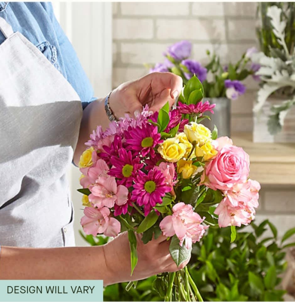 Florist Original Mixed Bouquet - Bright and colorful mixture of best available flowers in a glass vase.