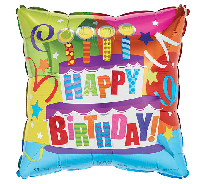 Happy Birthday cake mylar pillow balloon. Happy Birthday cake mylar pillow balloon. - 17 inch mylar pillow balloon, with birthday cake design.