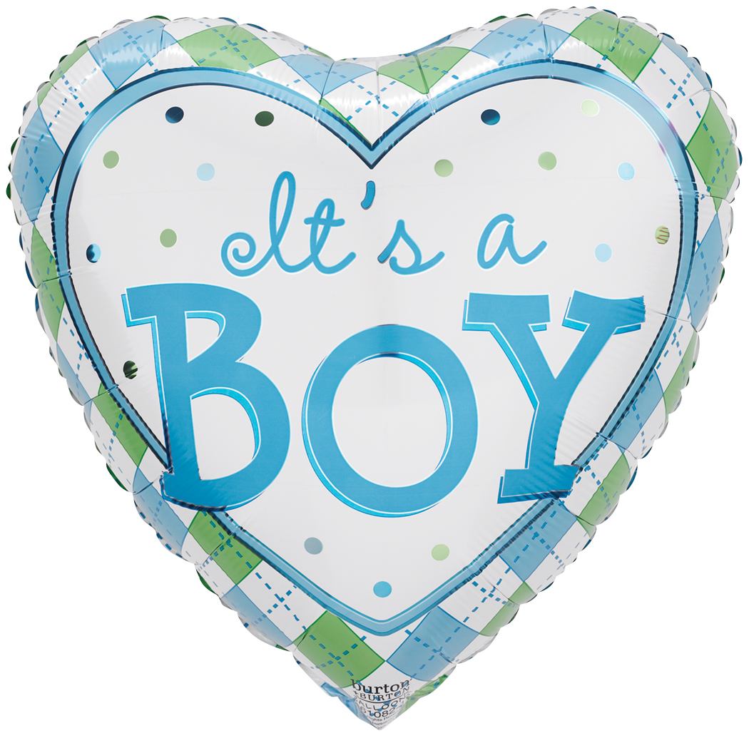 Sweet Pea Boy heart shaped balloon. - Heart shaped mylar balloon with &quot;it's a boy&quot; in sweet pea design.