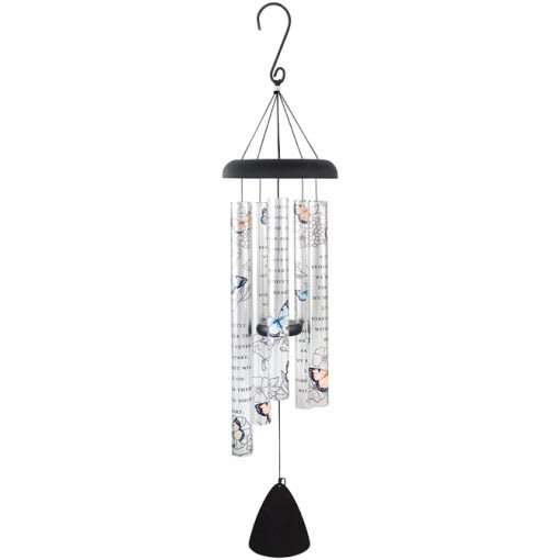 Butterfly Memorial 38&quot; Picturesque Sonnet Windchime  - Our Picturesque Sonnet Chimes feature powder coated aluminum construction and UV printed tubes with industrial cord. 5 heavy walled tubes that emit gentle tones that are pleasing to the ear. 1 1/4&quot; Diameter Tubes – Adjustable Striker  Chime Tubes Read: &quot;A gentle reminder that we’re never far apart. My spirit will live on forever there within your heart.&quot;  L: 38&quot; W: 7.625&quot;