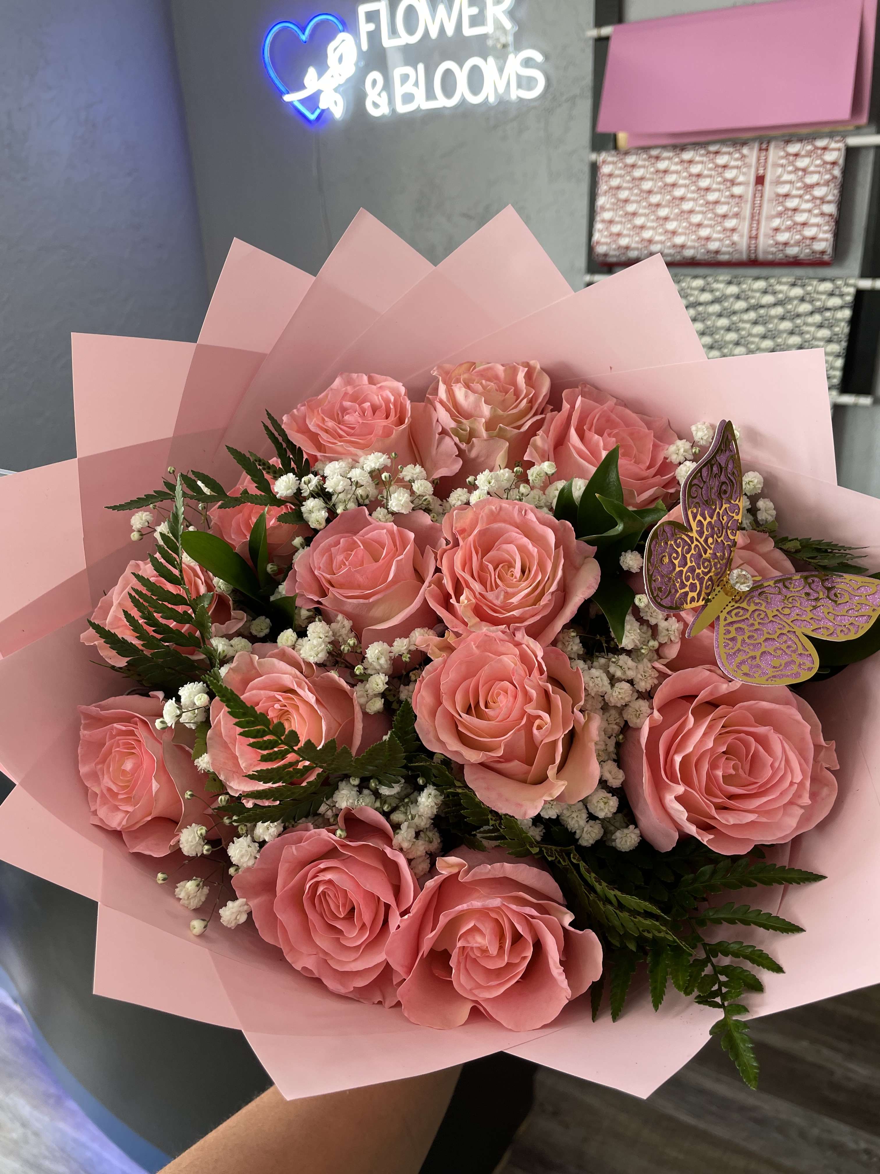 pink roses with butterflies - we can customize too any color